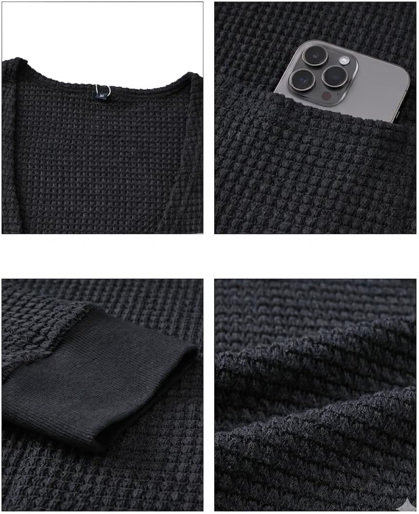 Detalle 2 de GLEENOD Damen-Strickjacke mit Taschen – langarm Casual-Cardigan mit offener Front