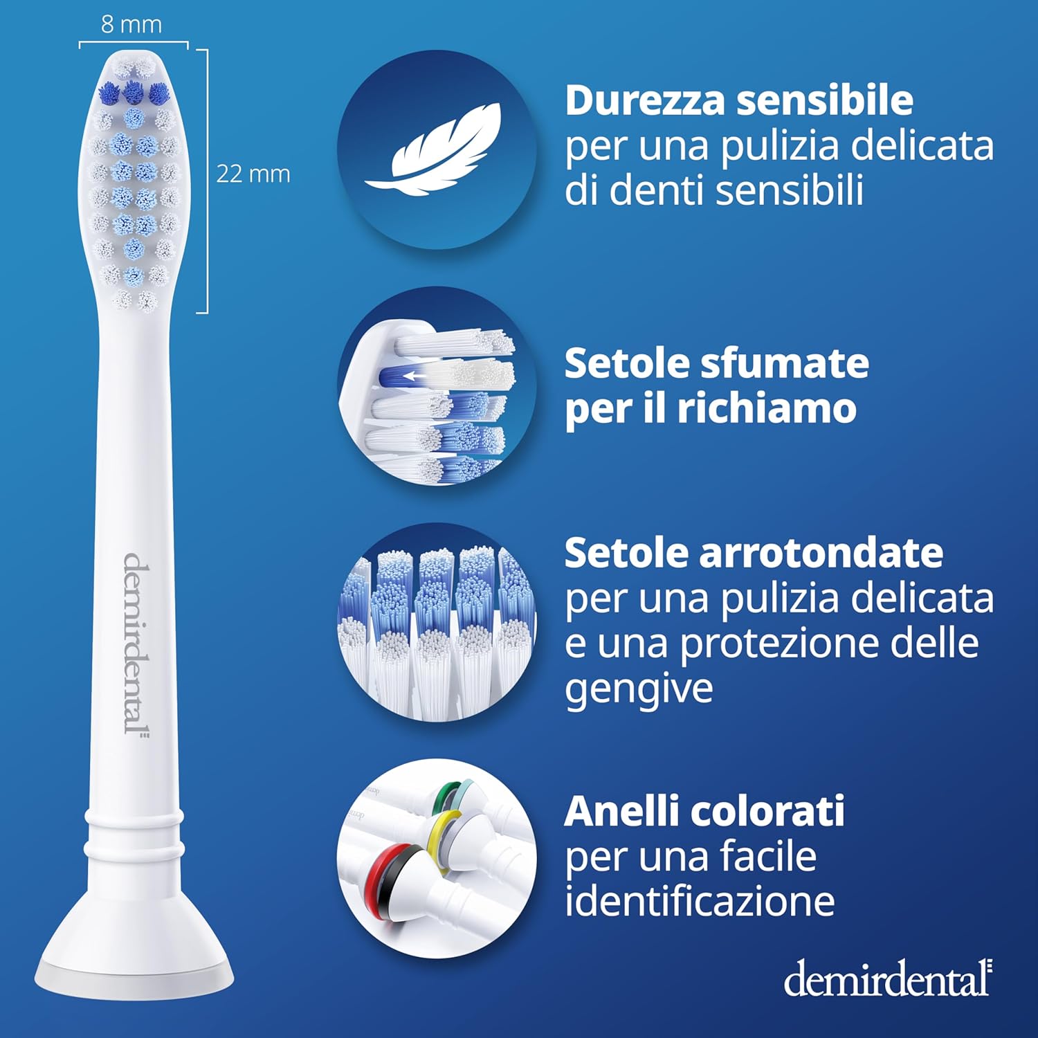 Thumbnail 4 de 8 pack testine demirdental compatibili Philips Sonicare Sensibile HX6058, bianco