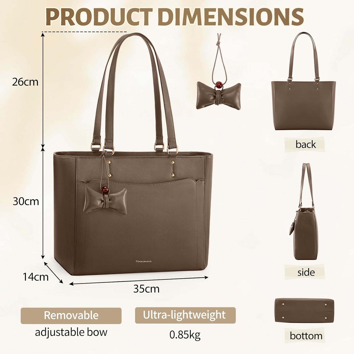 Detalle de RAINSMORE Borsa Donna Grande Porta PC 14 Pollici Impermeabile: tote elegante con multi-scomparti