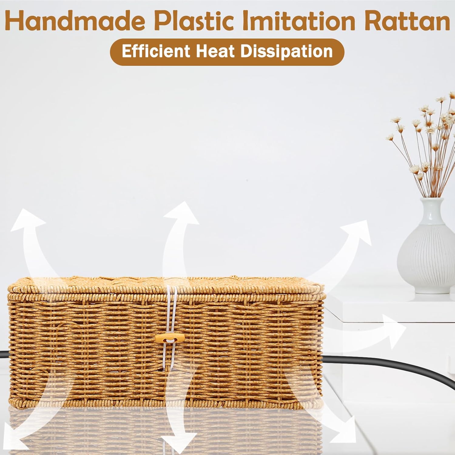 Thumbnail 5 de Cable Management Box, 2 Pack – Handmade Imitation Rattan Cable Tidy Box with Locked Cover