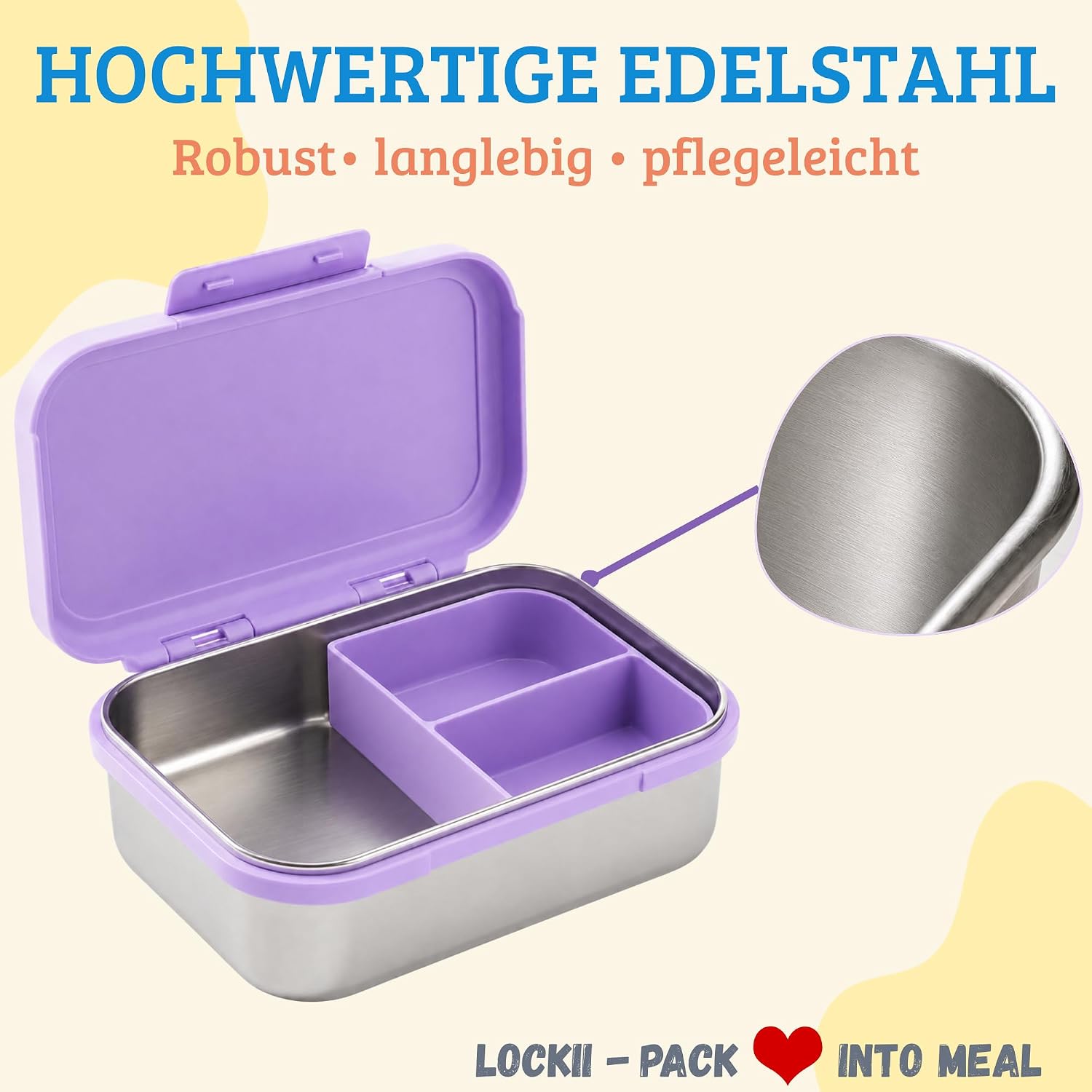 Detalle 2 de LOCKII kinderbroodtrommel 1000 ml van roestvrij staal met snackbox, paars