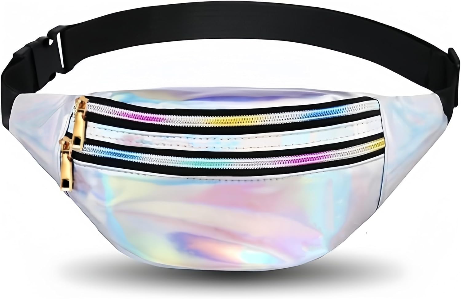 Detalle de flintronic® Sac banane holographique imperméable en cuir PU, multi-poches et ajustable