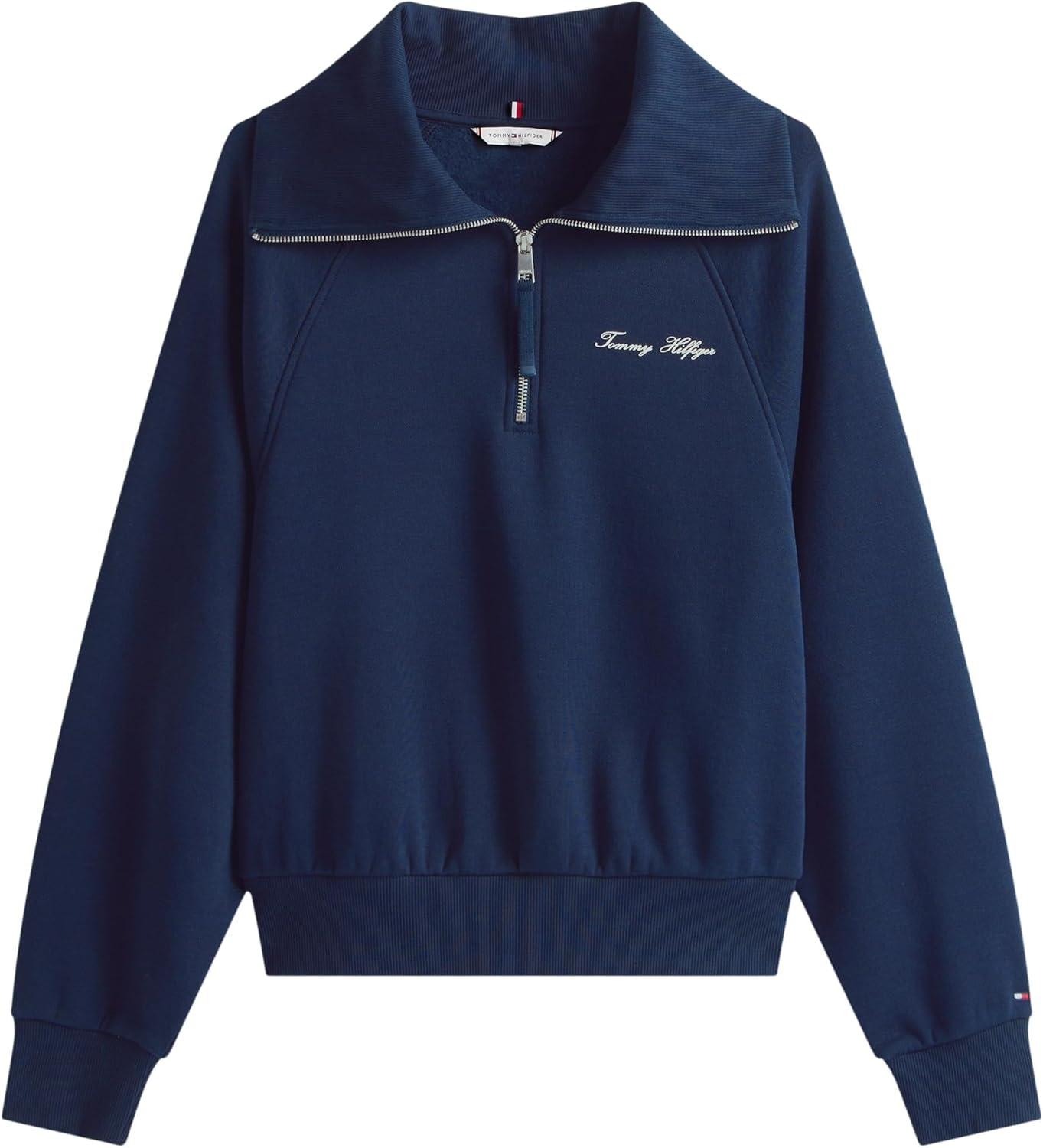 Detalle de Tommy Hilfiger Damen Sweatshirt mit Reißverschluss Classic Script Fleece Half-Zip