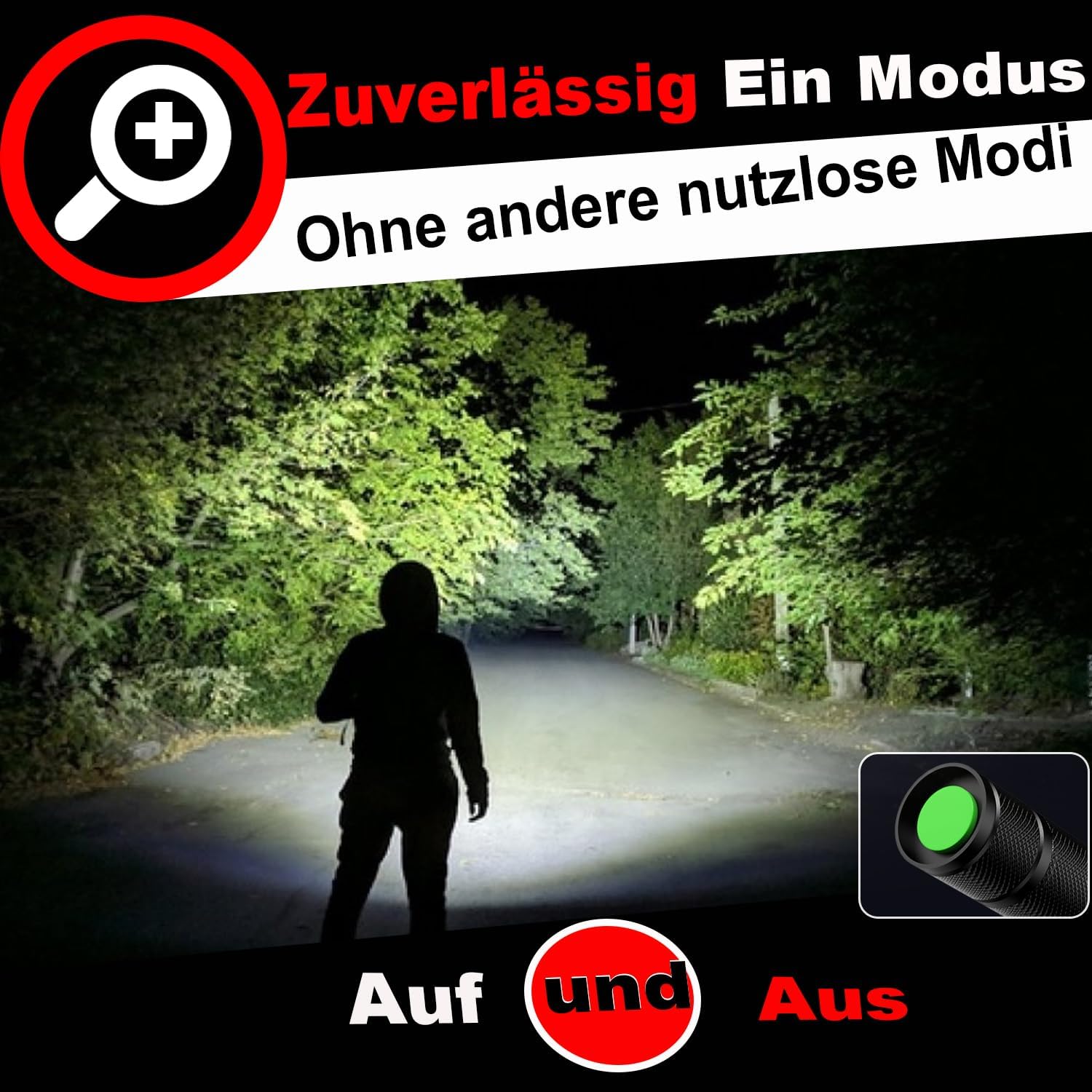 Detalle 2 de HinsGEAR 1 Modus Taschenlampe (4er-Set) – extrem helle LED-Handlampe aus Aluminium, IP65, zoombar