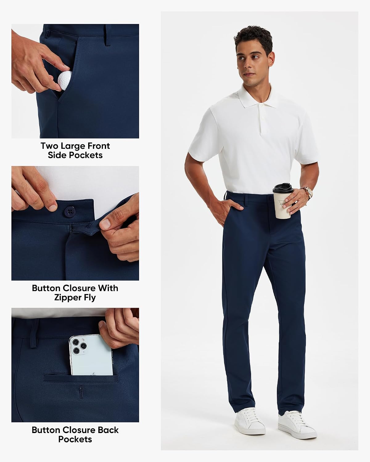 Detalle 2 de Vytroon Men's Classic Fit Stretch Golf and Dress Pants, 4-Pocket