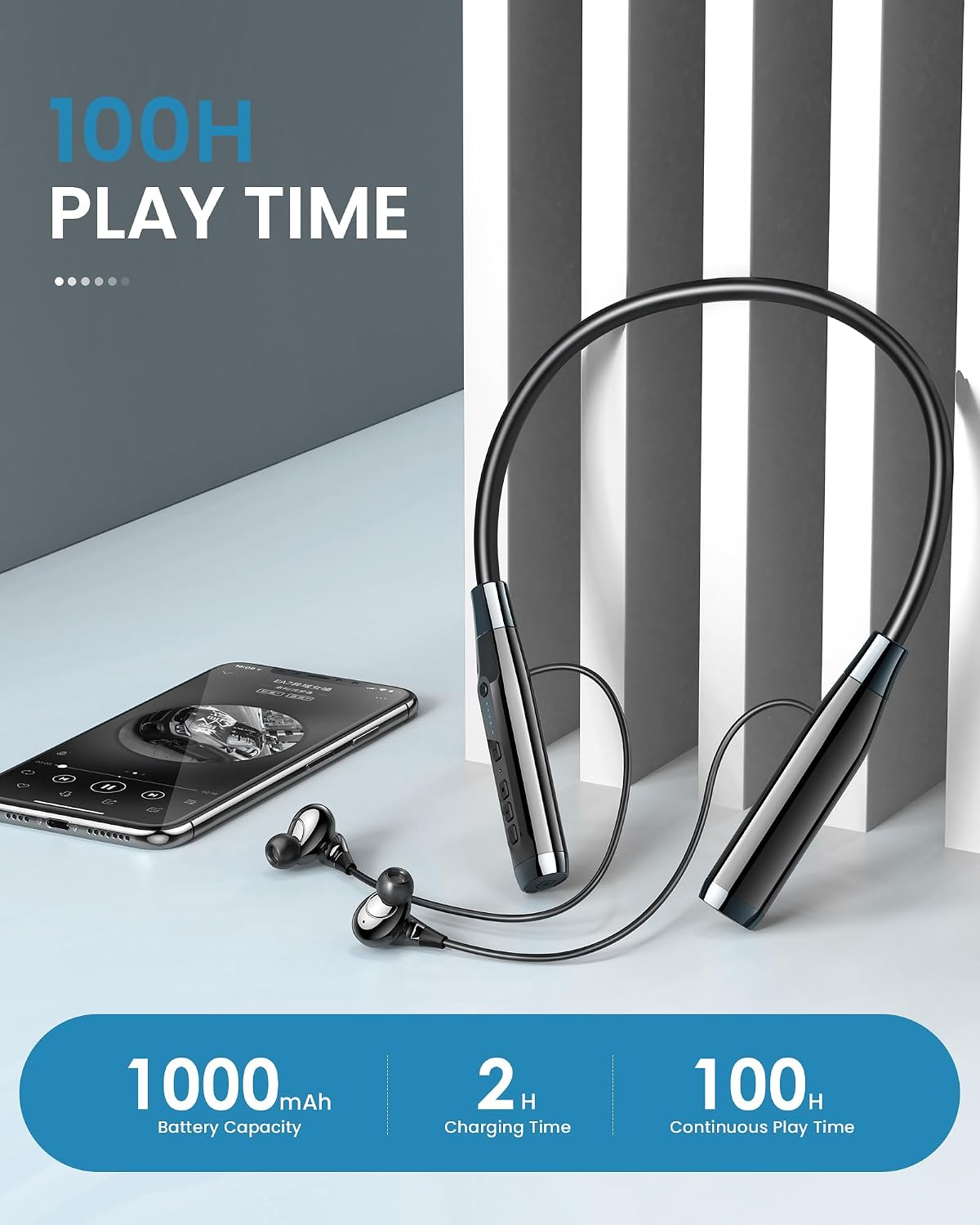 Detalle de LAMA Bluetooth Neckband Earphones with 100H Playtime and IPX4 Waterproof