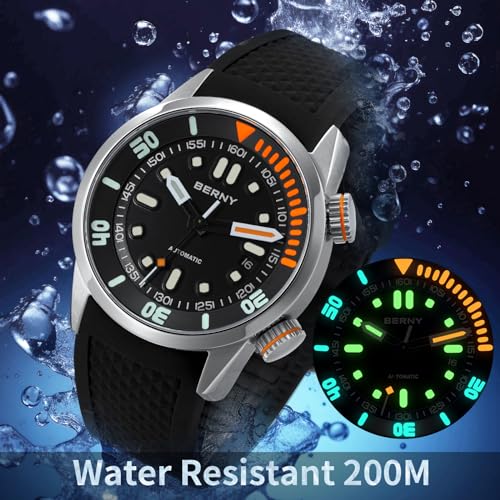 Detalle de BERNY Automatic Diver's Watch for Men with Sapphire Glass and Silicone Band