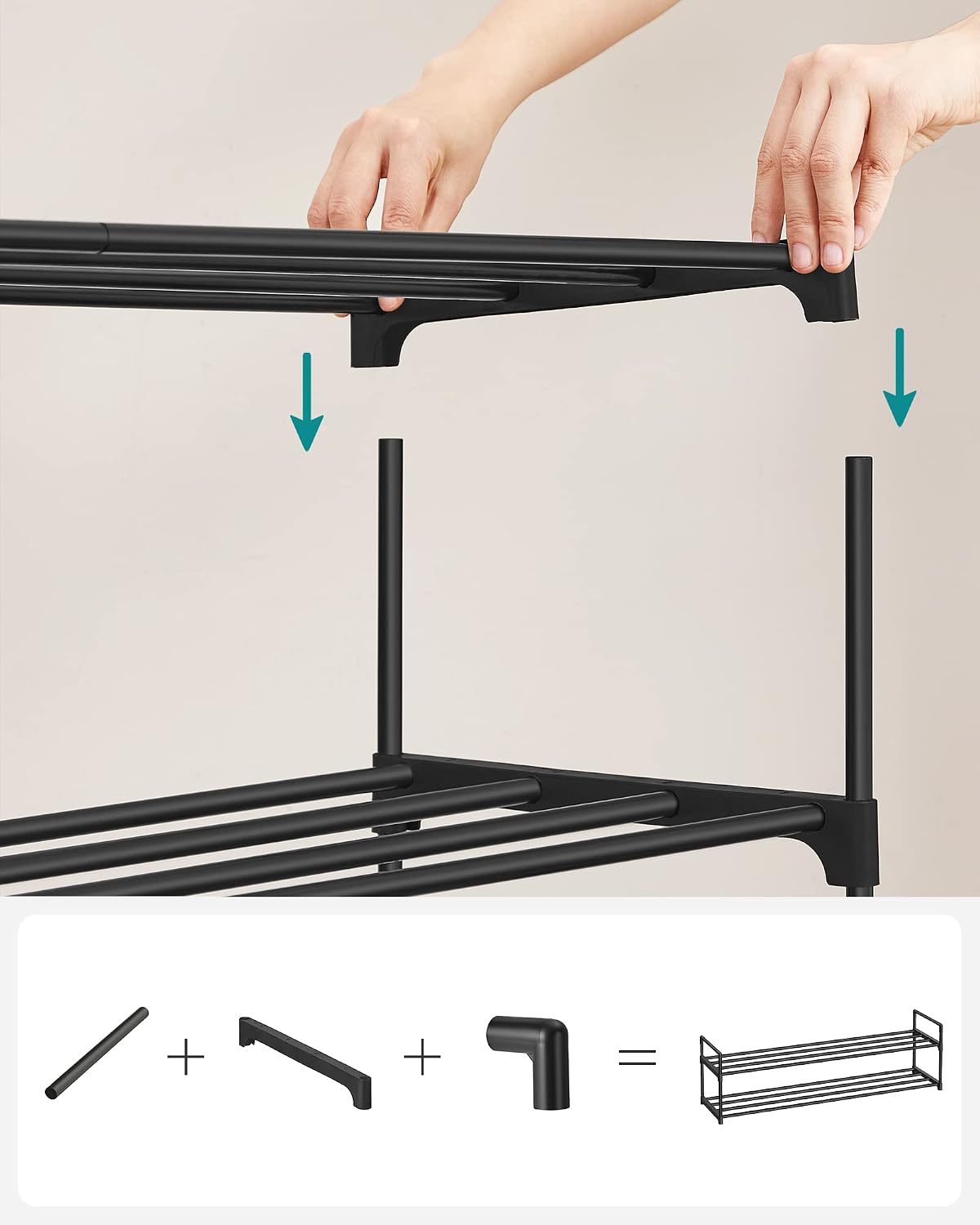 Detalle de SONGMICS LSA032B01 schoenenrek, 2 lagen, stapelbaar, 30 x 116 x 34 cm