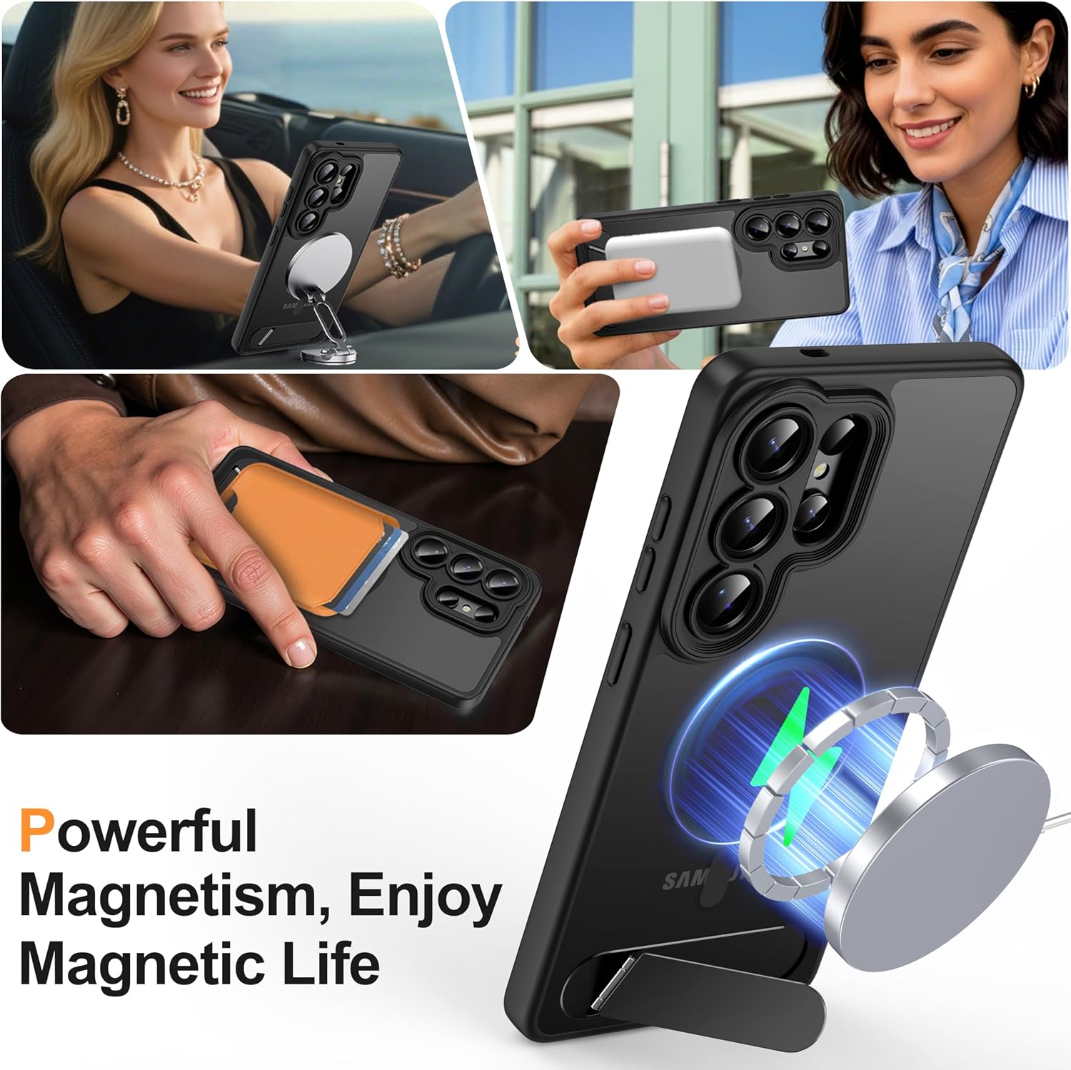 Detalle 2 de AMILIFECASES Magnetic Case for Samsung Galaxy S26 Ultra (MagSafe, Full Camera Protection, Invisible Kickstand) - Translucent Matte Black