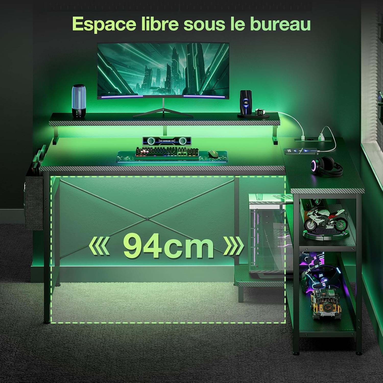 Thumbnail 5 de Coleshome B01061901005 L-format gamingbord med LED och uttag, 120 × 80 cm