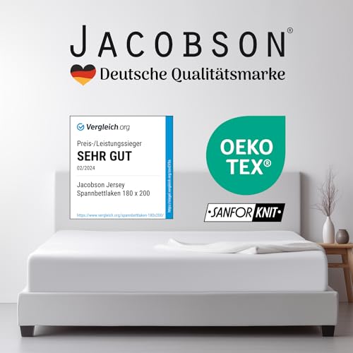 Thumbnail 6 de Jacobson BASIC Spannbettlaken Jersey Baumwolle 180x200–200x200 cm, Weiss