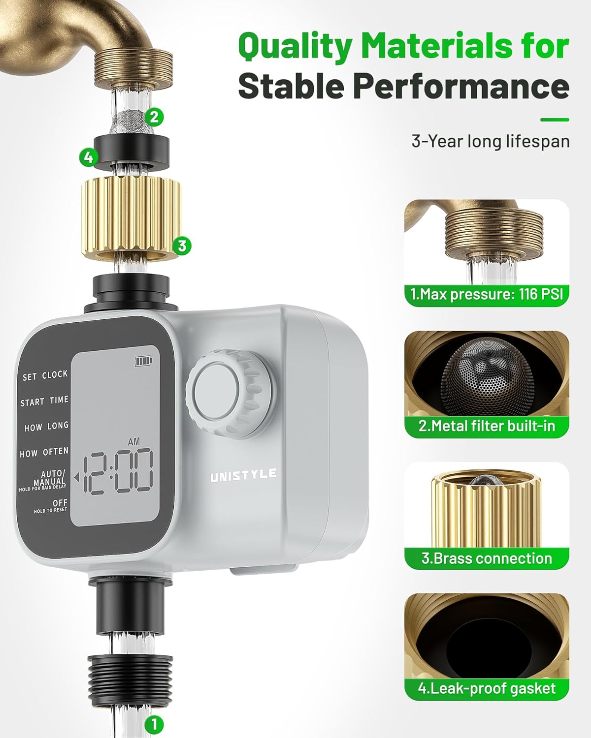 Thumbnail 2 de [2026 All-New] Water Timer by Unistyle: Brass Inlet Hose Timer for Irrigation