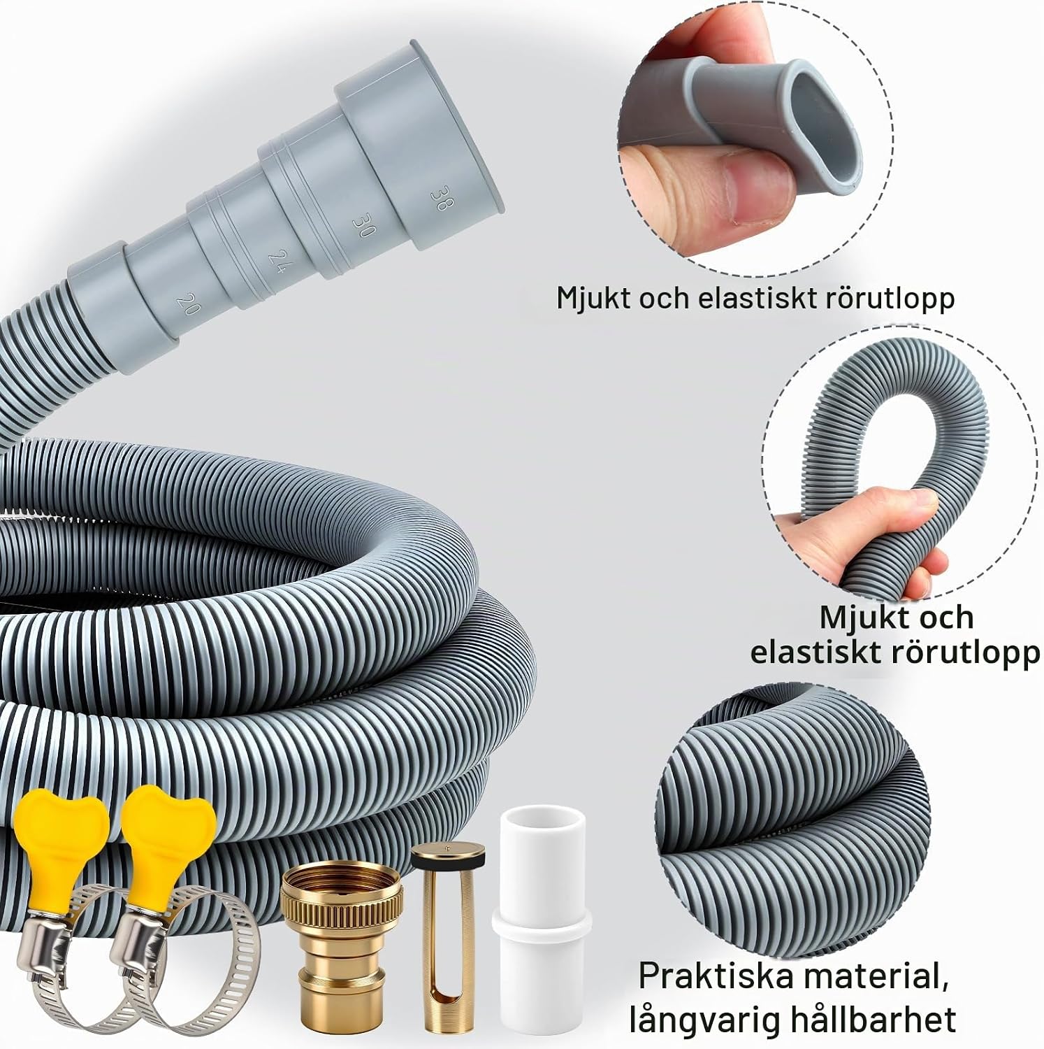 Detalle de msymsyu avloppsslangset, 3 m PVC-slang med självstängande koppling