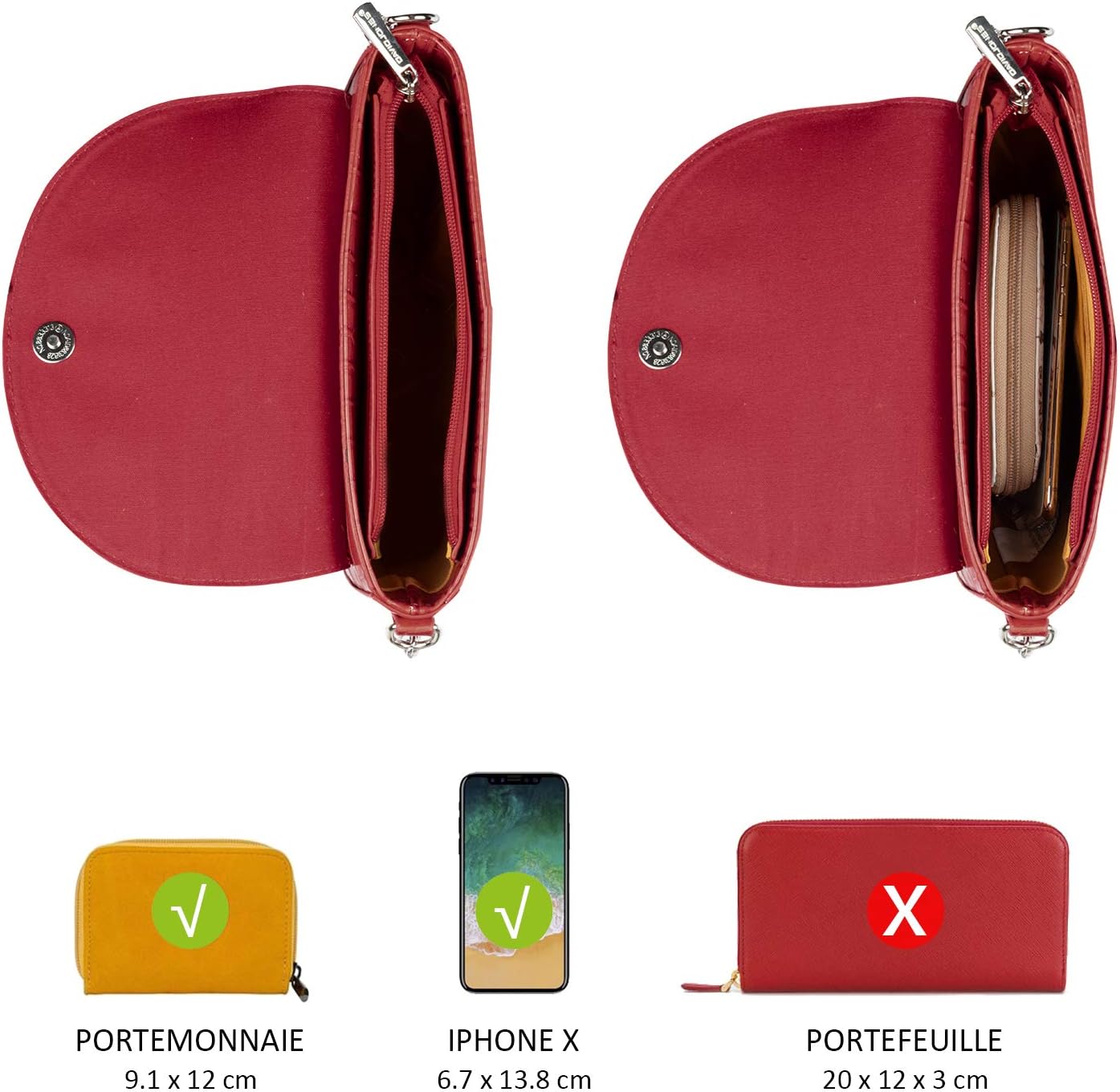 Thumbnail 6 de David Jones Bolso Bandolera Cocodrilo Mujer 👜 Elegante Rojo