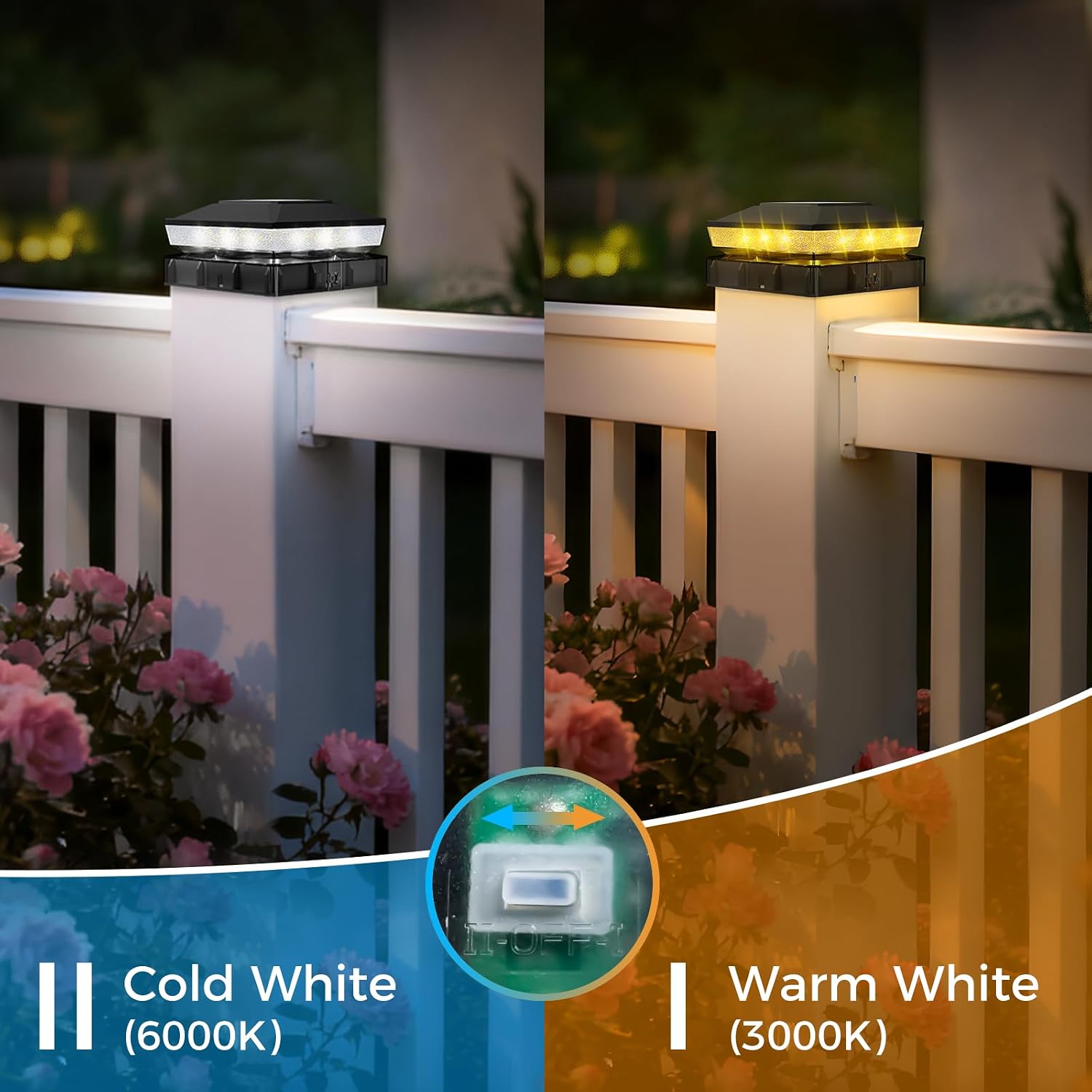 Detalle de vighep 4x4 Solar Post Cap Lights, 14-Pack, 2 Colour Modes, 3.5x3.5 and 4x4 Fit