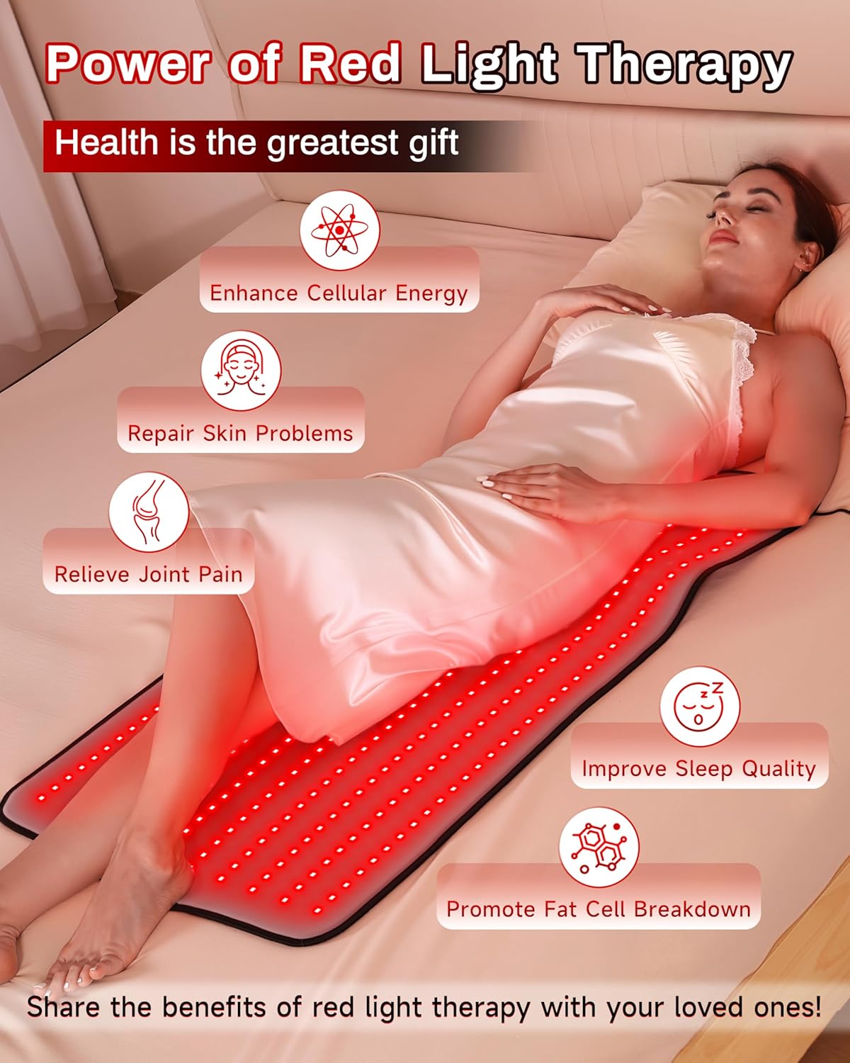 Detalle de Kaoudt Medical-Grade TPU Red Light Therapy Mat for Body (400 LEDs, 660nm + 850nm) – Full-Body Coverage