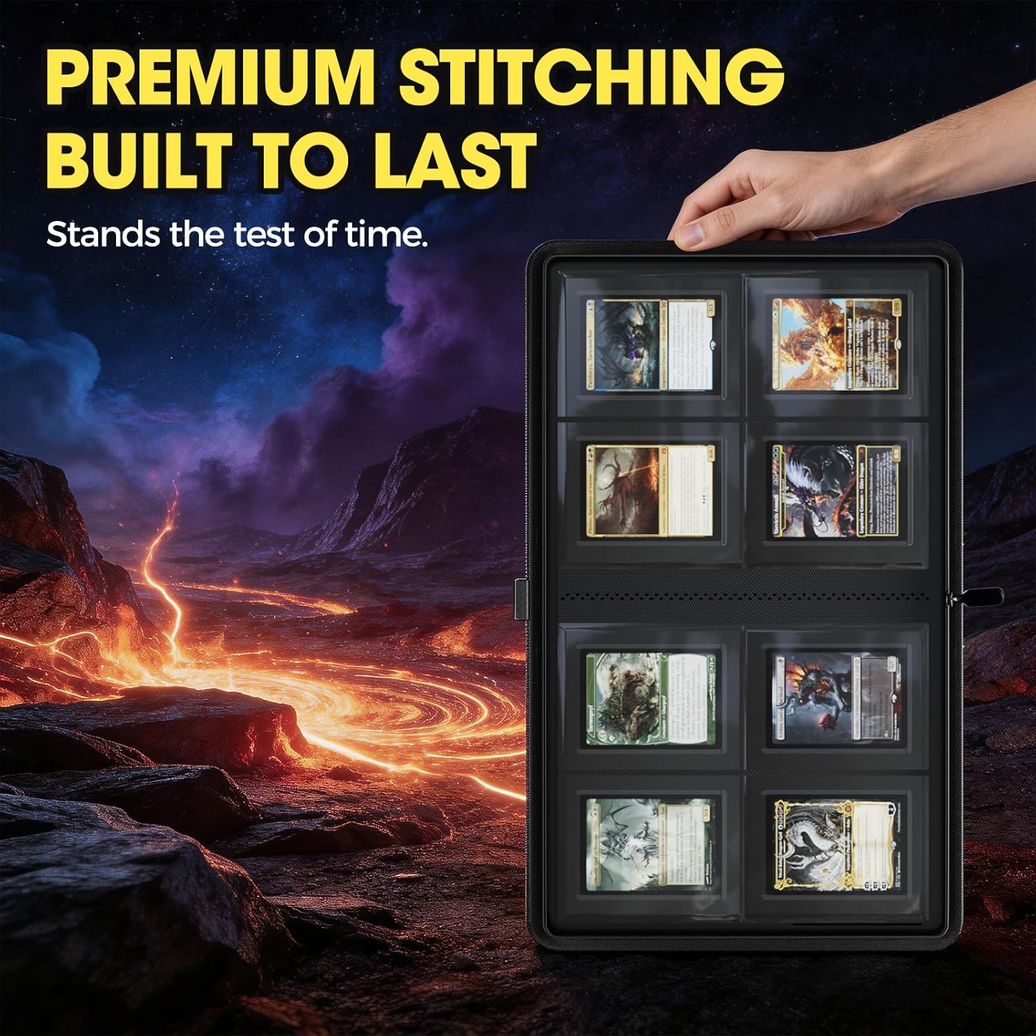 Detalle de ProCase Sammelkarten Album mit Fenster für 144 Toploader – 4 Taschen Binder mit Trageriemen, Schwarz