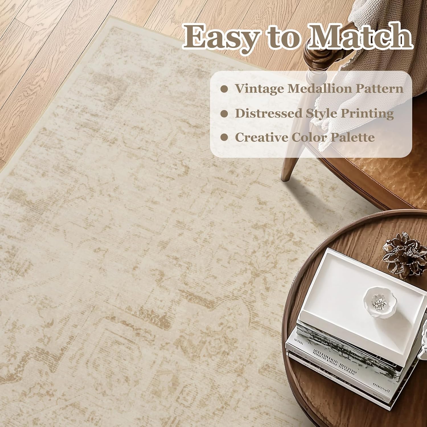 Thumbnail 6 de Jainmy Distressed Beige Kitchen Rug 2x3