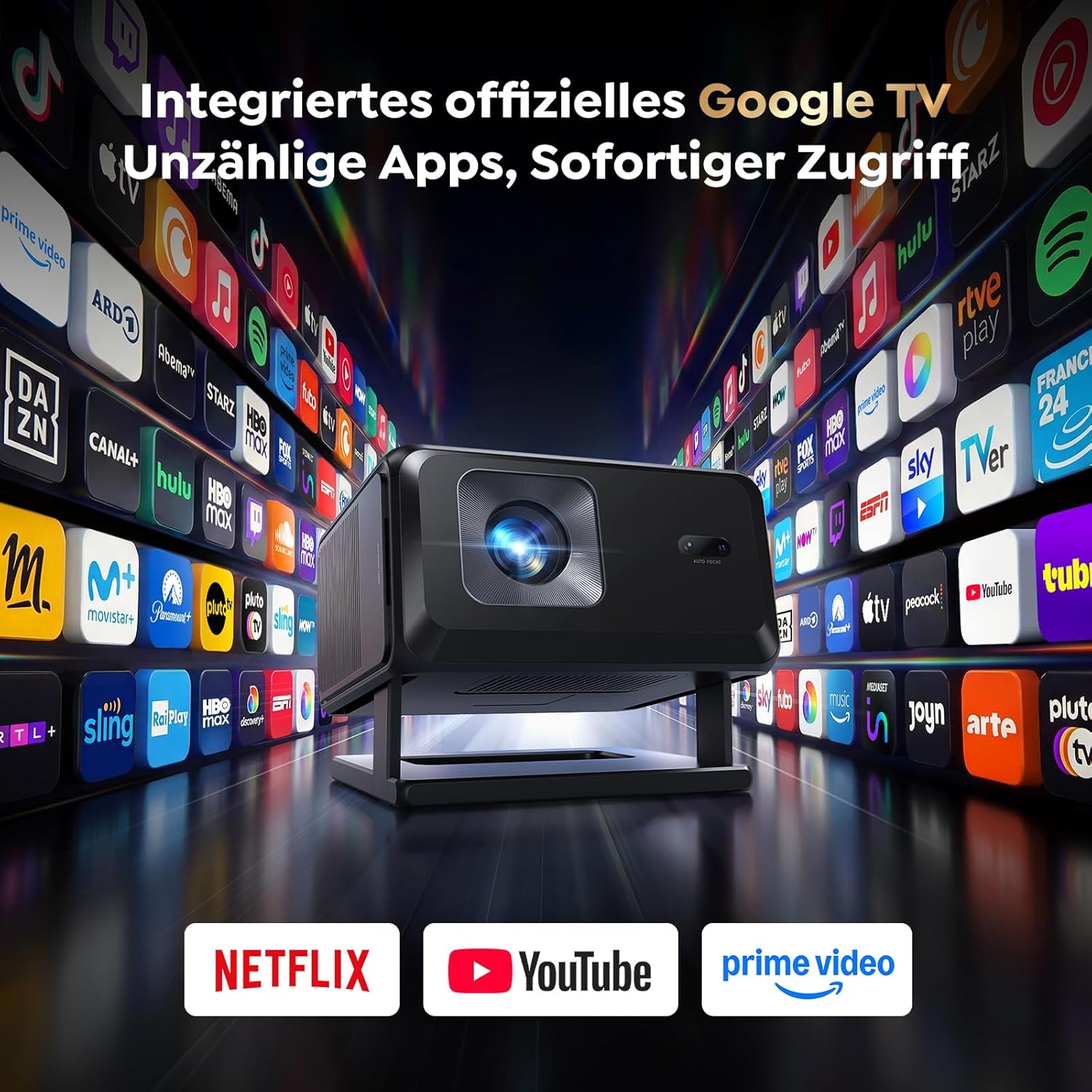 Thumbnail 1 de [Google TV & Offizielle Apps] TO PTOPRO TP3 Beamer 4K mit Autofokus, Trapezkorrektur und WiFi/Bluetooth