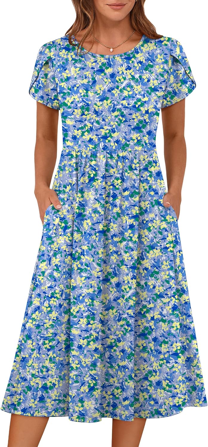 Detalle de ANRABESS Floral Midi Dress with Pockets – Beachy A-Line Sundress