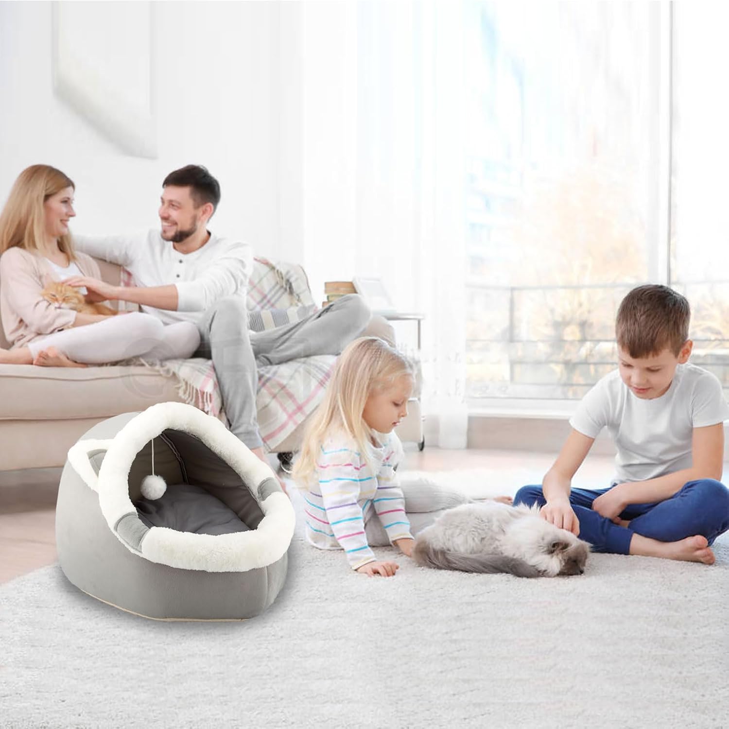 Detalle de ZNewYear Cat Beds for Indoor with Hanging Toy – Small Dog Cave Bed & Kitten Tent House with Removable Cushioned Pillow