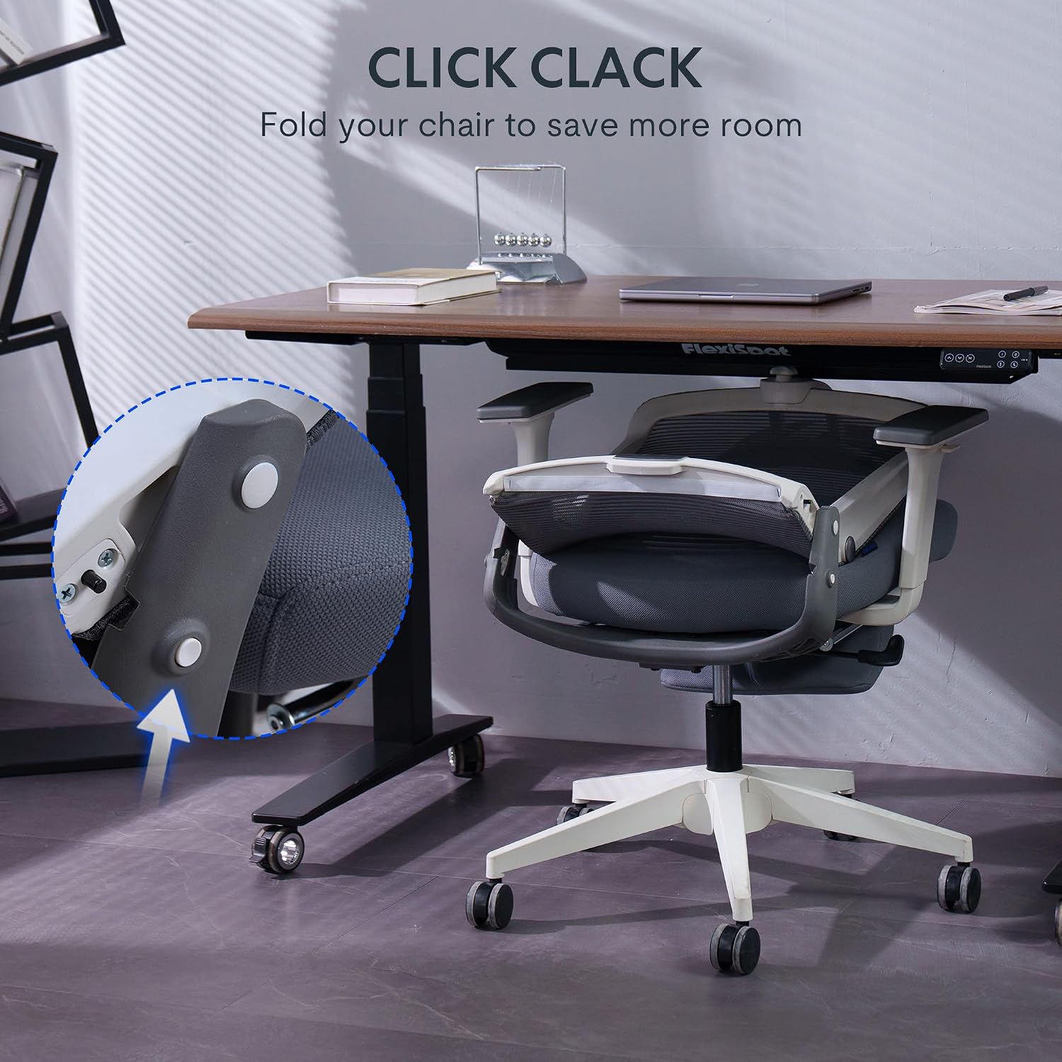 Detalle 1 de FLEXISPOT Foldex sedia da ufficio ergonomica pieghevole con schienale reclinabile, poggiapiedi e supporto lombare