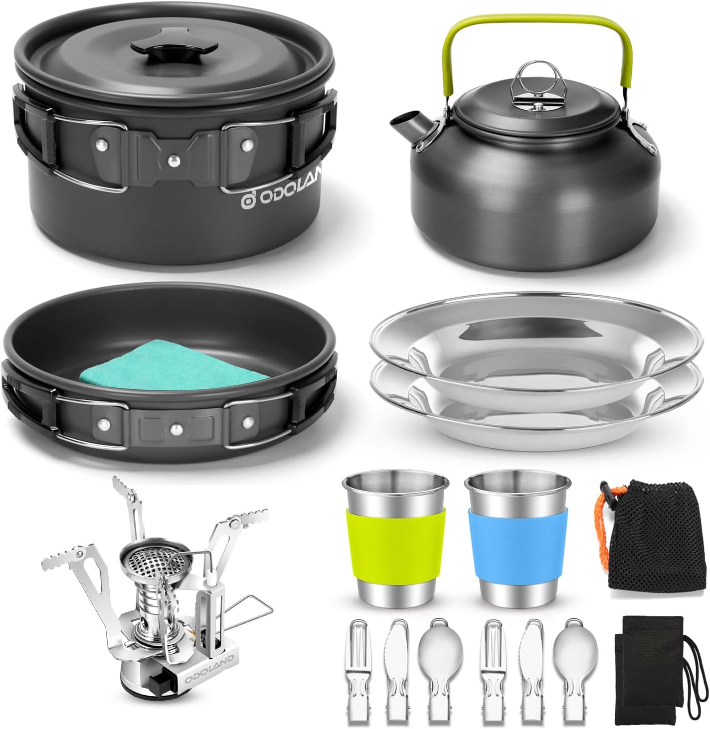 Thumbnail 6 de Odoland Camping Geschirr-Set mit Antihaft Topf und Pfanne – 17-teiliges Outdoor-Kochset aus Edelstahl