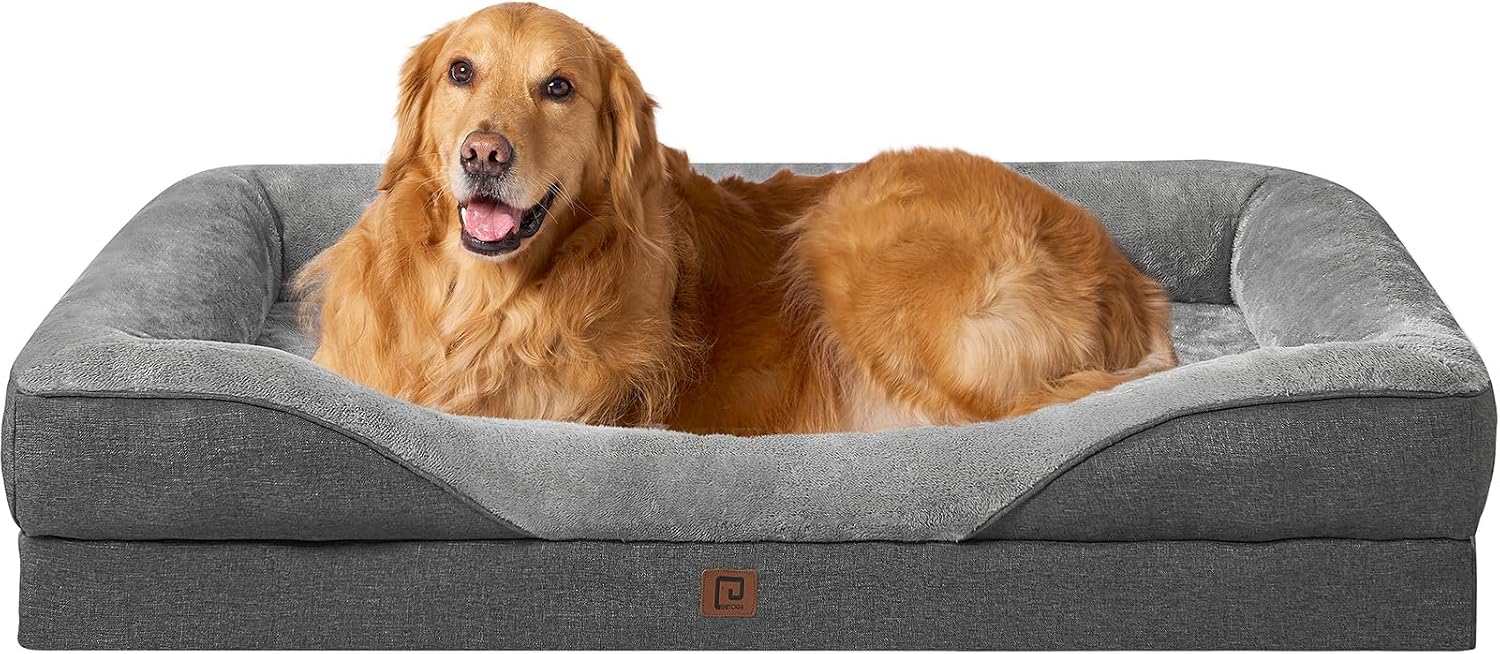 Detalle de EHEYCIGA XL Memory Foam Dog Bed (106.7x76x18.9cm) with Sides, Waterproof Liner & Washable Cover
