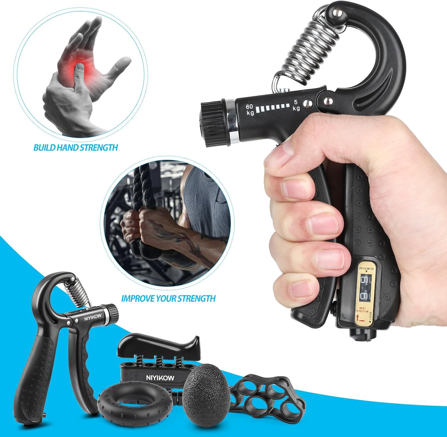 Detalle de NIYIKOW Hand Grip Strength Trainer Kit, 5-pack