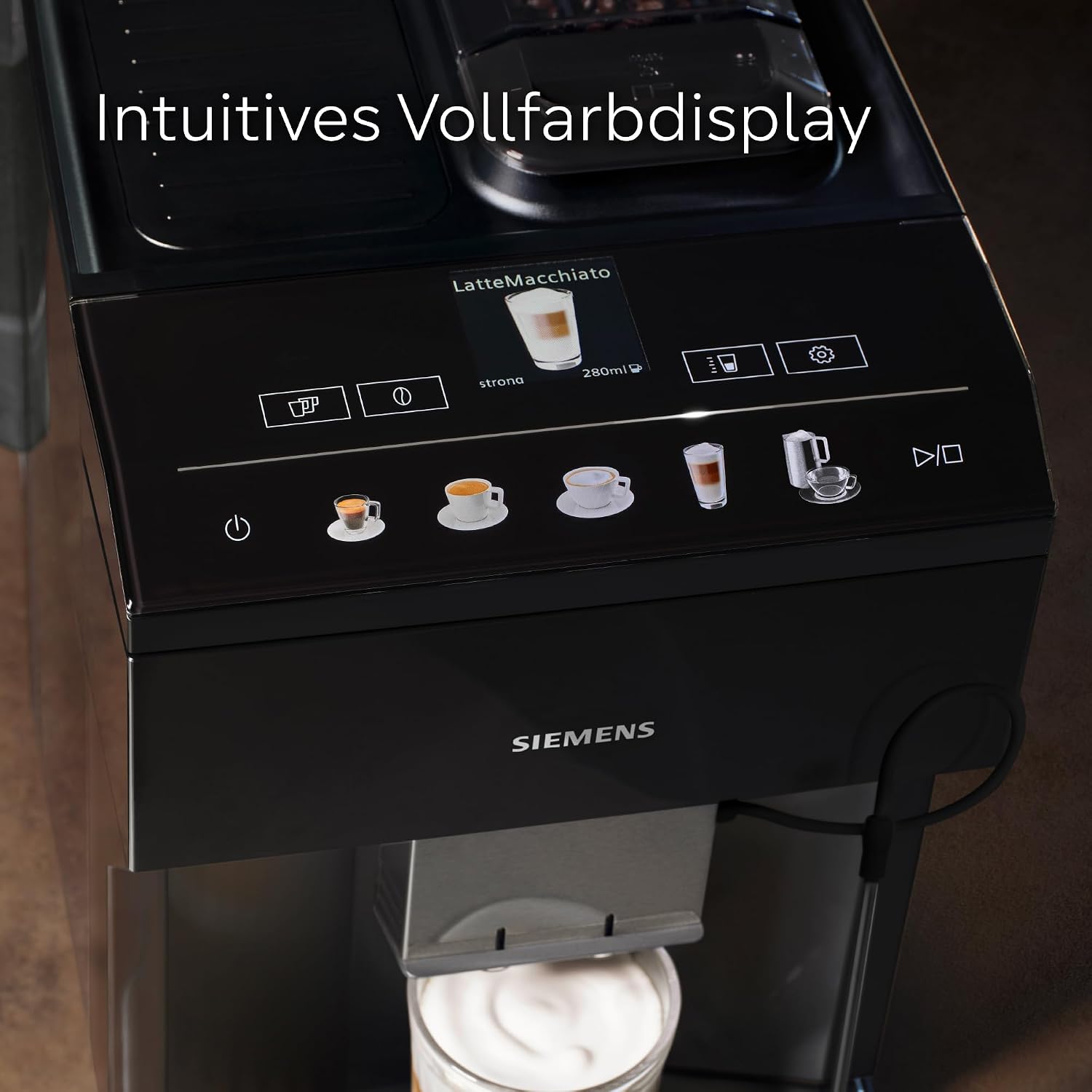 Detalle de Siemens Kaffeevollautomat EQ500 classic: farbiges TFT-Display, 5 Getränke, Doppeltassenfunktion und einfache Reinigung