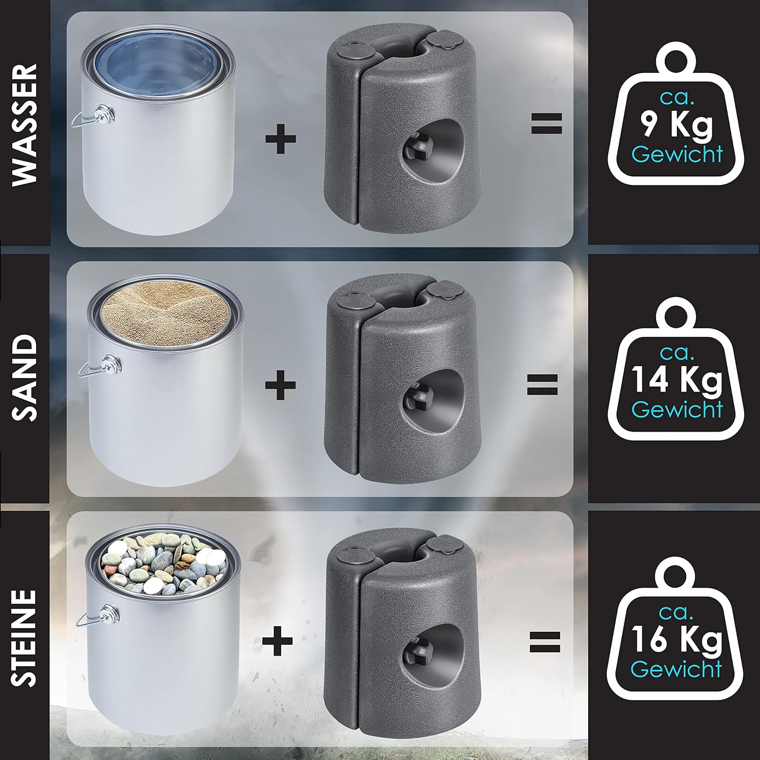 Detalle 2 de KESSER Pavillonstandfüße 4er Set – belastbare Standsicherung für Pavillons (22 x 22 x 25 cm, HDPE, Befüllbar mit Wasser/Sand) anthrazit