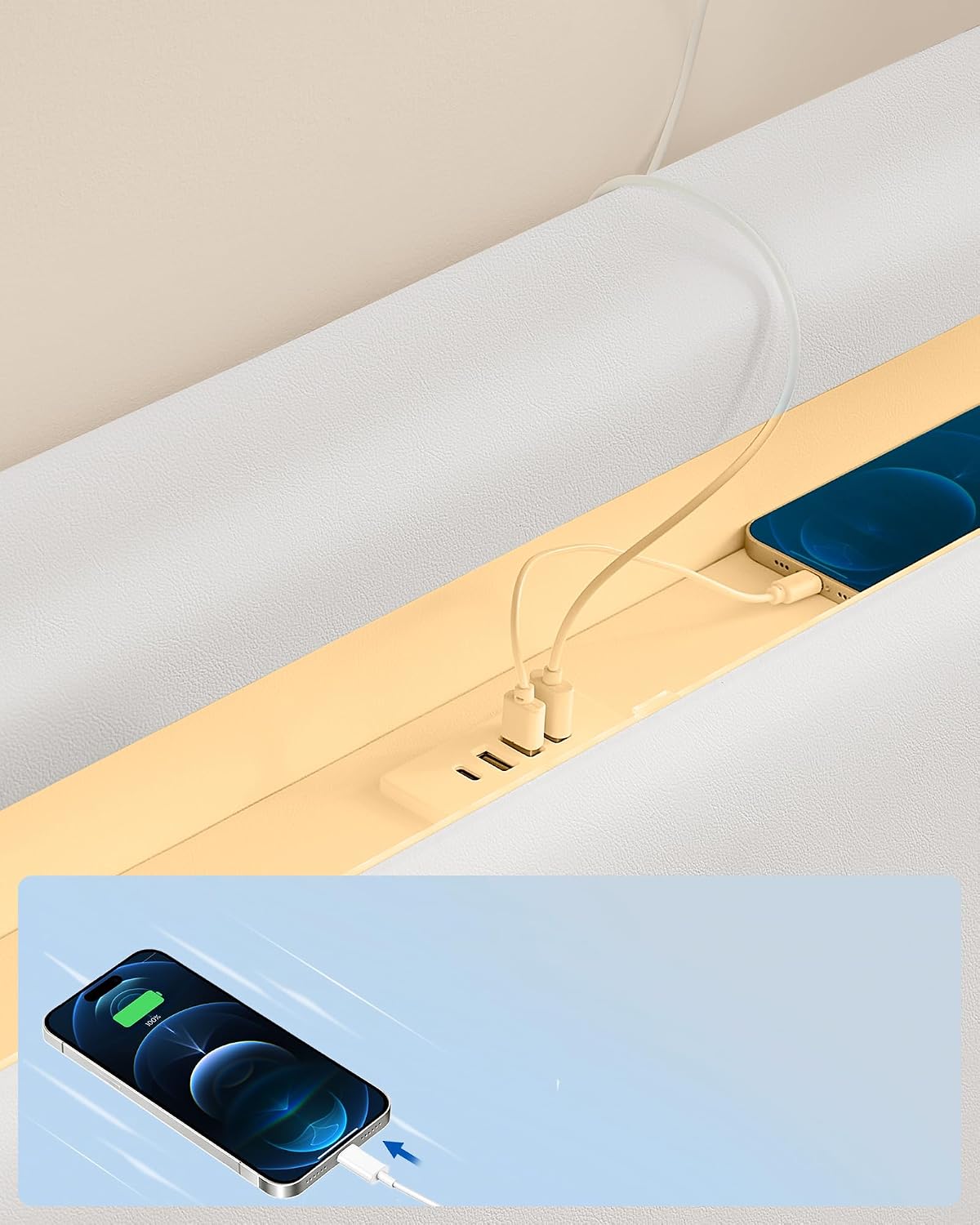 Thumbnail 3 de VASAGLE KACY RMB864W01 – rama łóżka 140 × 200 cm z LED i stacją ładującą