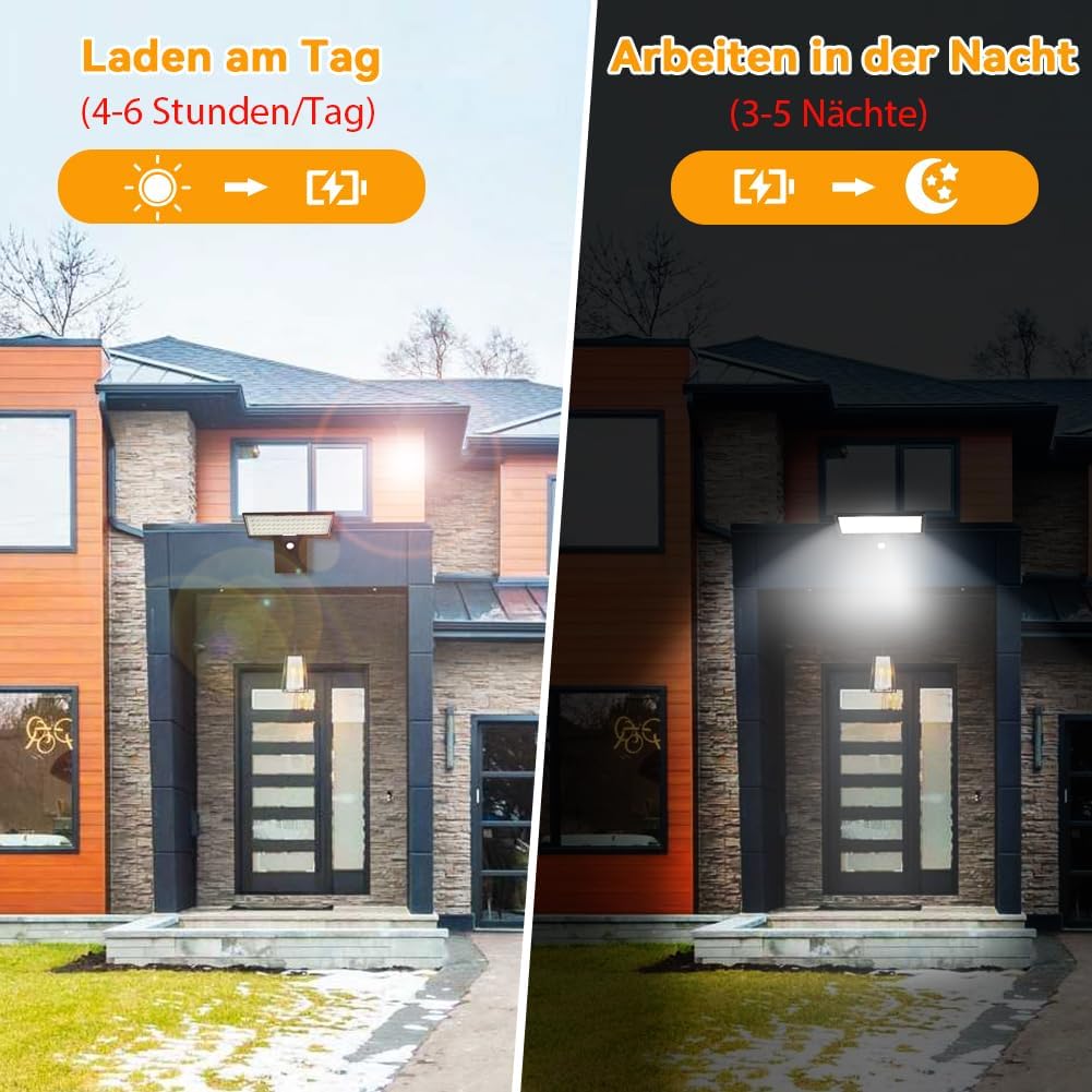 Detalle de JESLED Solarlampen für Außen mit 90 LEDs, Bewegungsmelder und 4 Modi (IP65), austauschbarer Akku – 2er-Set