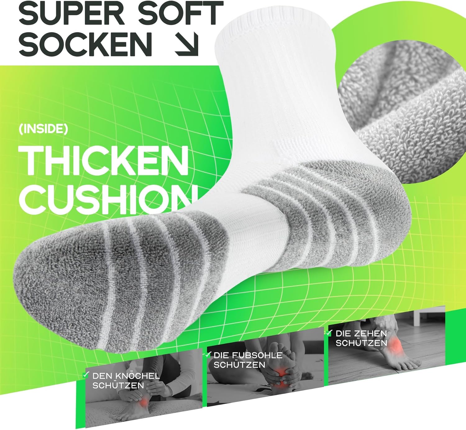 Detalle de TUUHAW 6 Paar Socken – Herren & Damen, atmungsaktive Baumwoll-SportSocken (Schwarz/Weiß/Grau)