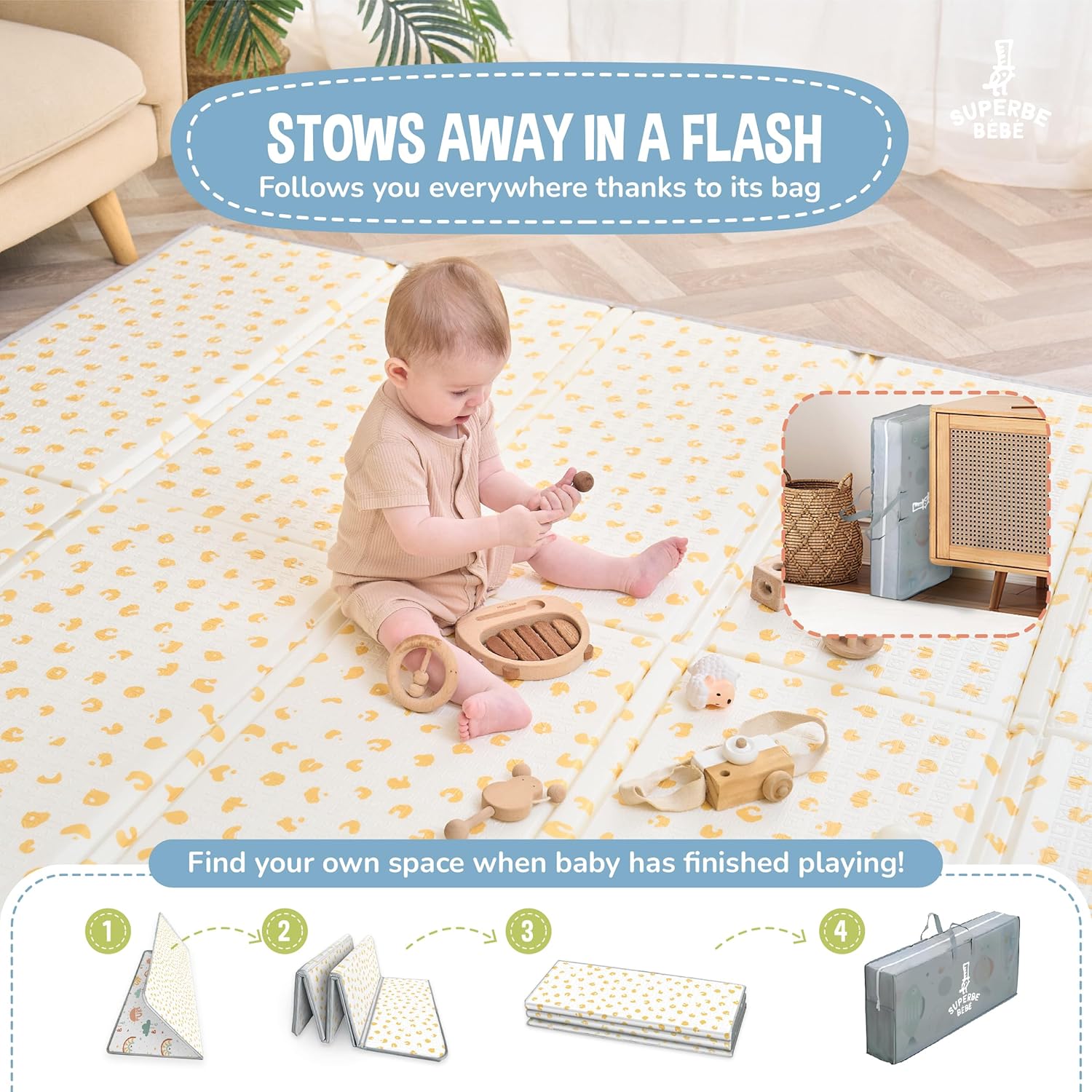 Thumbnail 2 de Tapis d'éveil Bébé Pliable Épais Réversible 180x200x1,5 cm – Grand tapis de jeu Montessori non toxique
