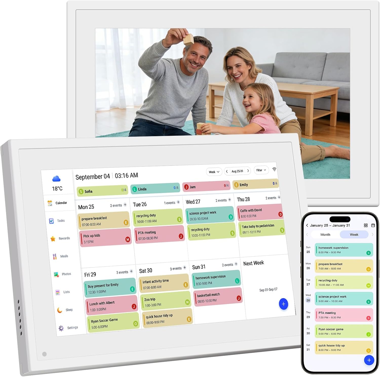 Detalle de Ekasoco 10,1-Zoll digitaler Kalender mit Touchscreen (32 GB, WiFi) für Familie & Zuhause