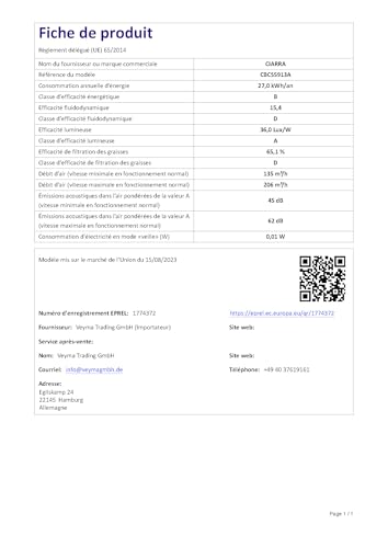Thumbnail 12 de CIARRA CBCS5913A – Hotte aspirante encastrée 52 cm, 300 m³/h, 2 modes (évacuation ou recyclage)