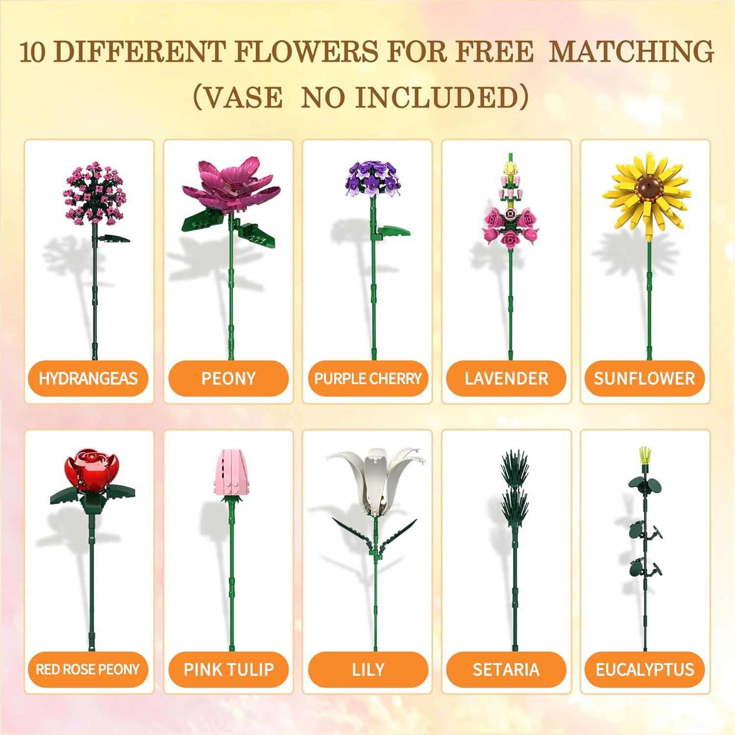 Detalle de Fête des Mères: Set bouquet de fleurs artificielles — 699 pièces, 10 variétés, décoration DIY pour maison et bureau