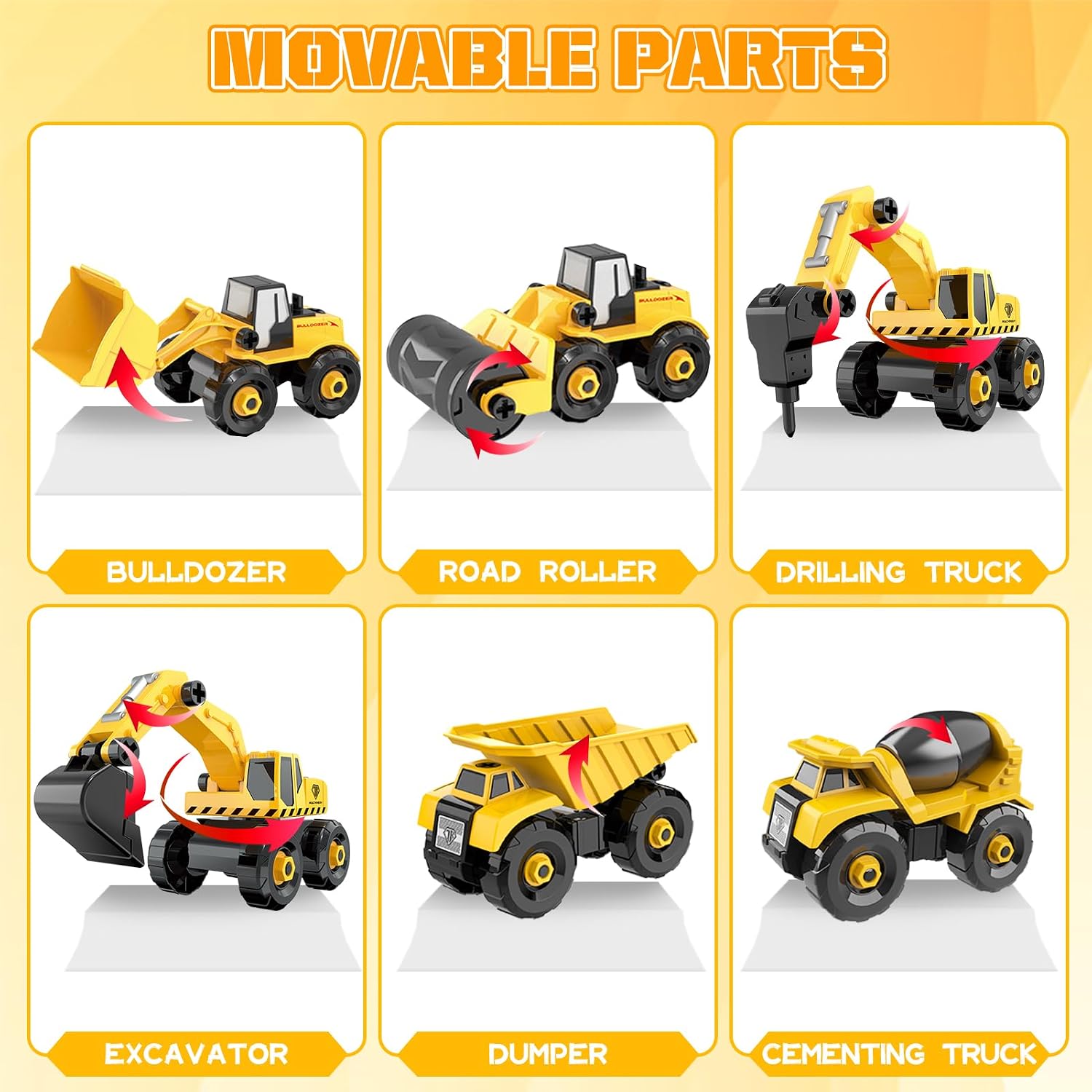 Detalle de Vanplay 6 in 1 Take-Apart Construction Vehicles Set with Electric Drill & Storage Box (104 pcs)