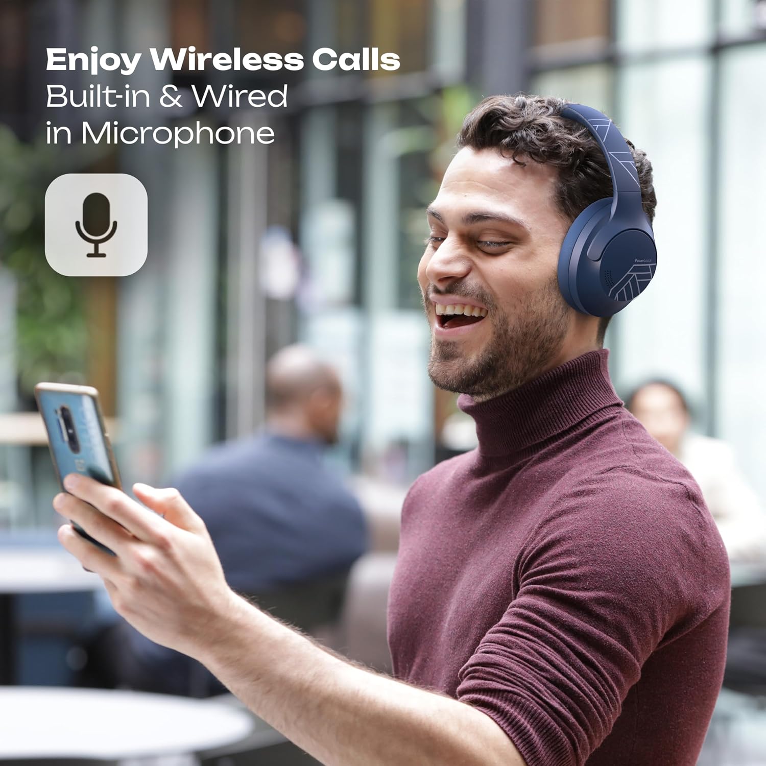 Thumbnail 1 de PowerLocus Bluetooth Headphones Over Ear (Blue) – 50 Hours Playtime, 4 EQ Modes, Foldable & Wired Option
