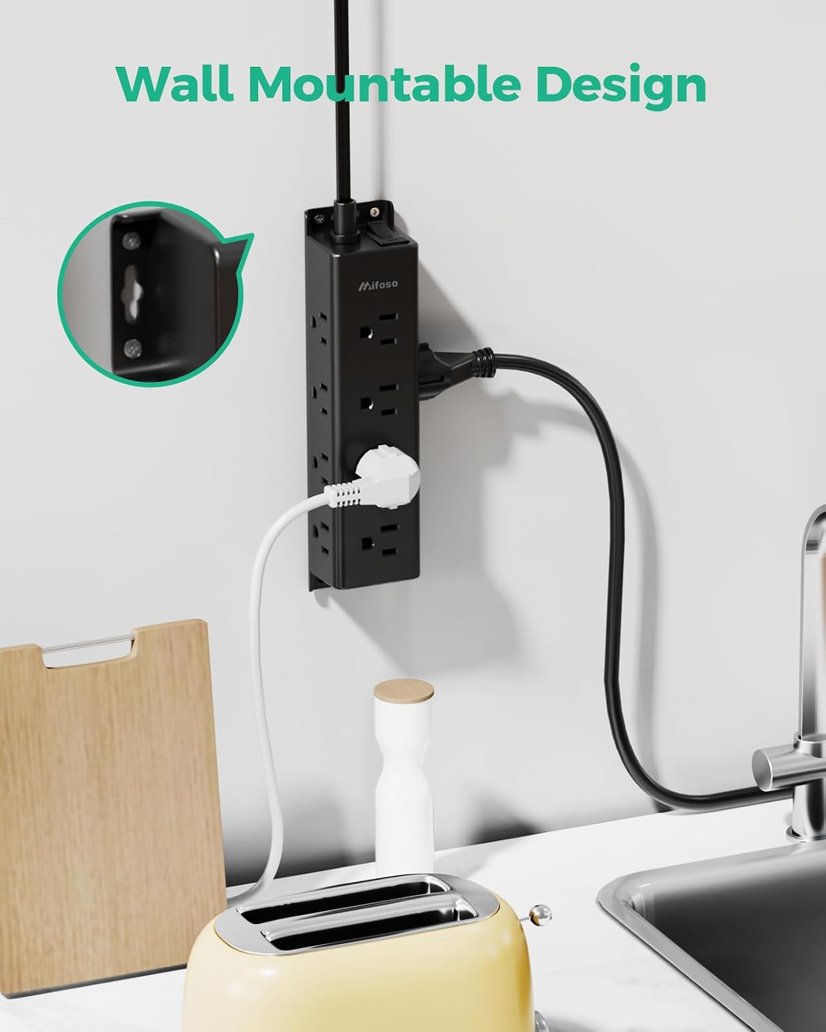 Thumbnail 2 de Mifaso MFS9WACB 12-Outlet Surge Protector, 900-Joule, 5-ft Cord