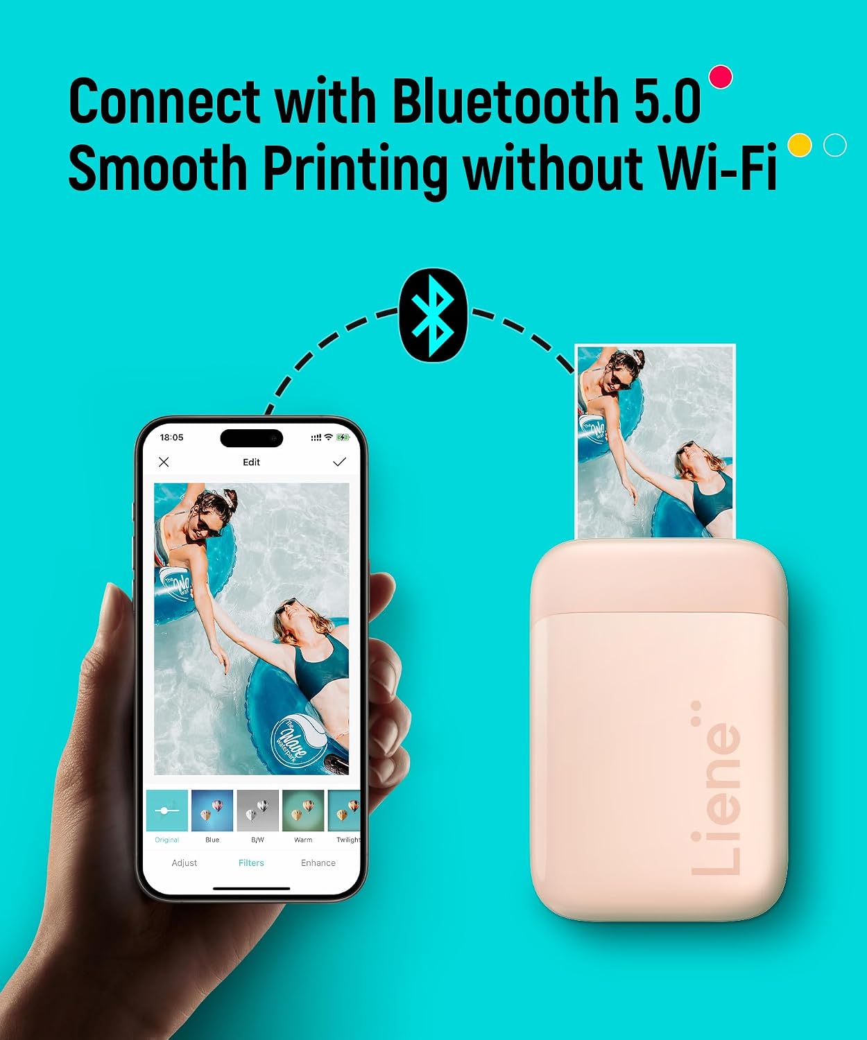 Thumbnail 5 de Liene Pearl K100 Photo Printer: Compact 2x3 Mini Instant Printer for iOS & Android (Pink)