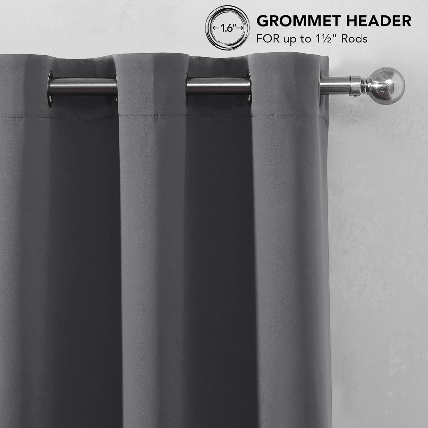 Thumbnail 2 de My home store Charcoal Blackout Curtains – 2 Panels, 90" x 72", Eyelet, Thermal Insulated