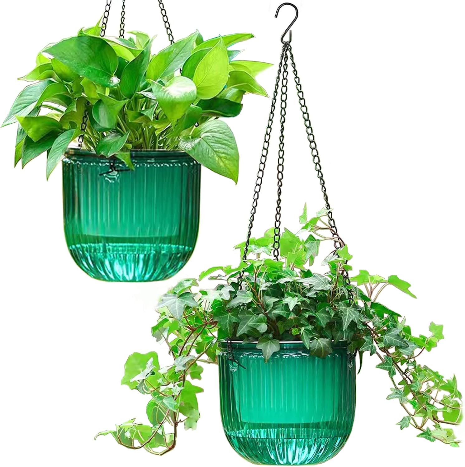 Detalle de Melphoe hanging planters-6.5 Self-Watering Hanging Planters, 2-Pack, Emerald