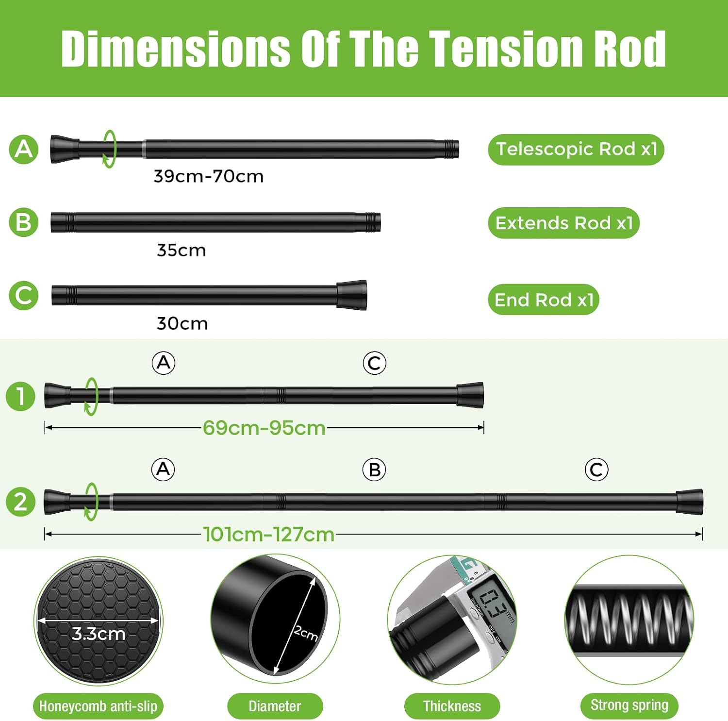 Detalle 2 de AIZESI Tension Rod 70-130cm Black
