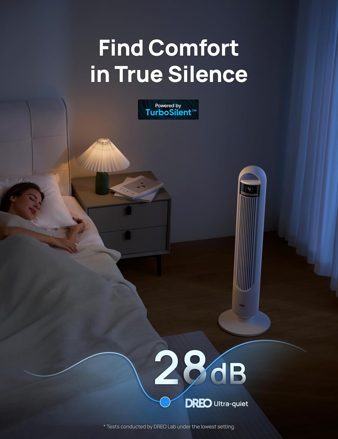 Detalle de DREO Quiet Tower Fan 28dB Bedroom Cooling