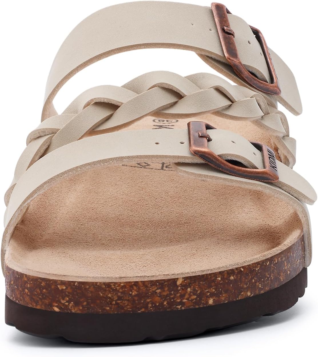 Detalle de KIDMI Women's Cork Footbed Sandals with Arch Support – Comfortable Slip-On Slide with Adjustable Buckle