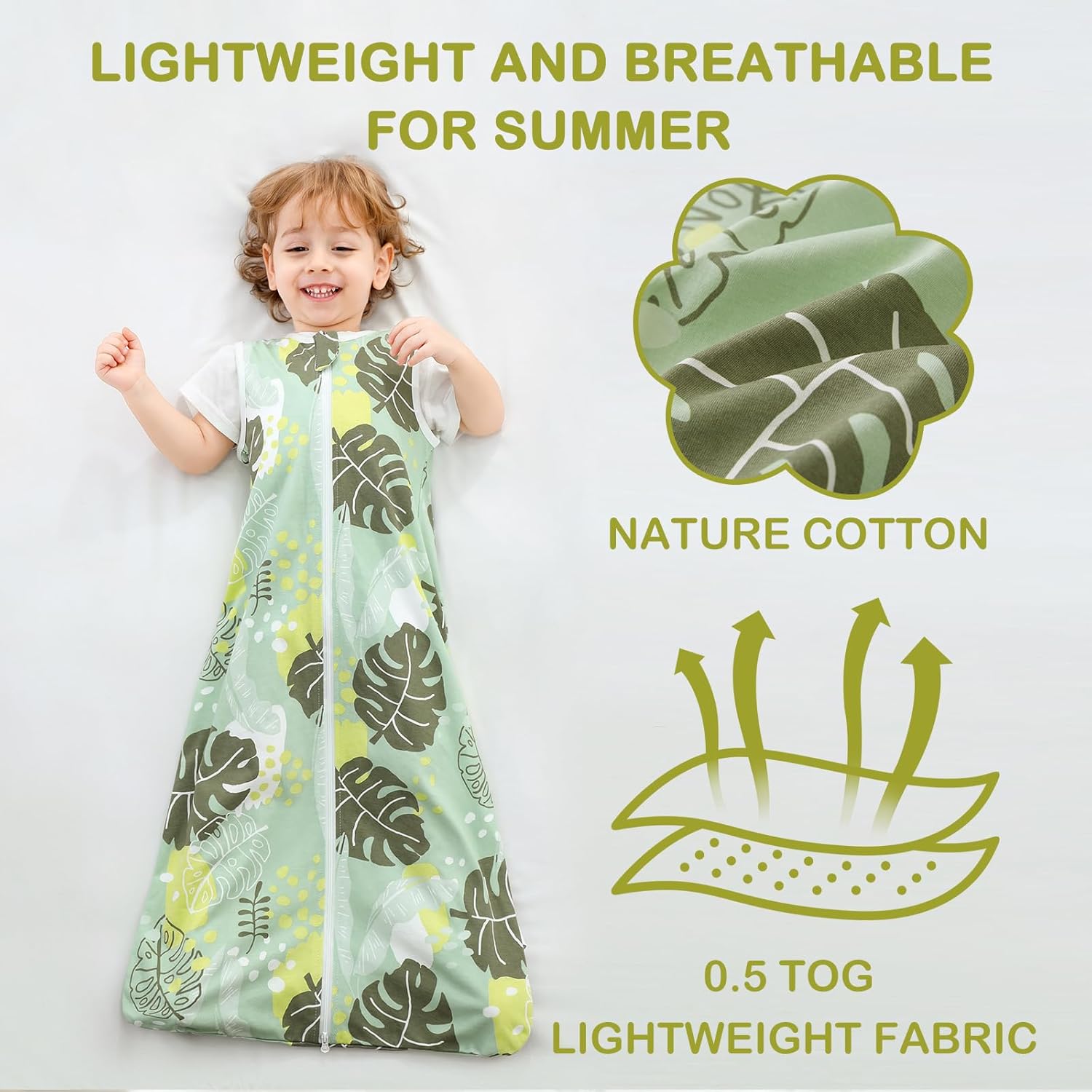 Thumbnail 2 de Nivolltha Super Weich 2er 0,5 TOG Baby-Schlafsack aus 100% Baumwolle – Sommer-Schlafsack für 6–18 Monate, Größe M