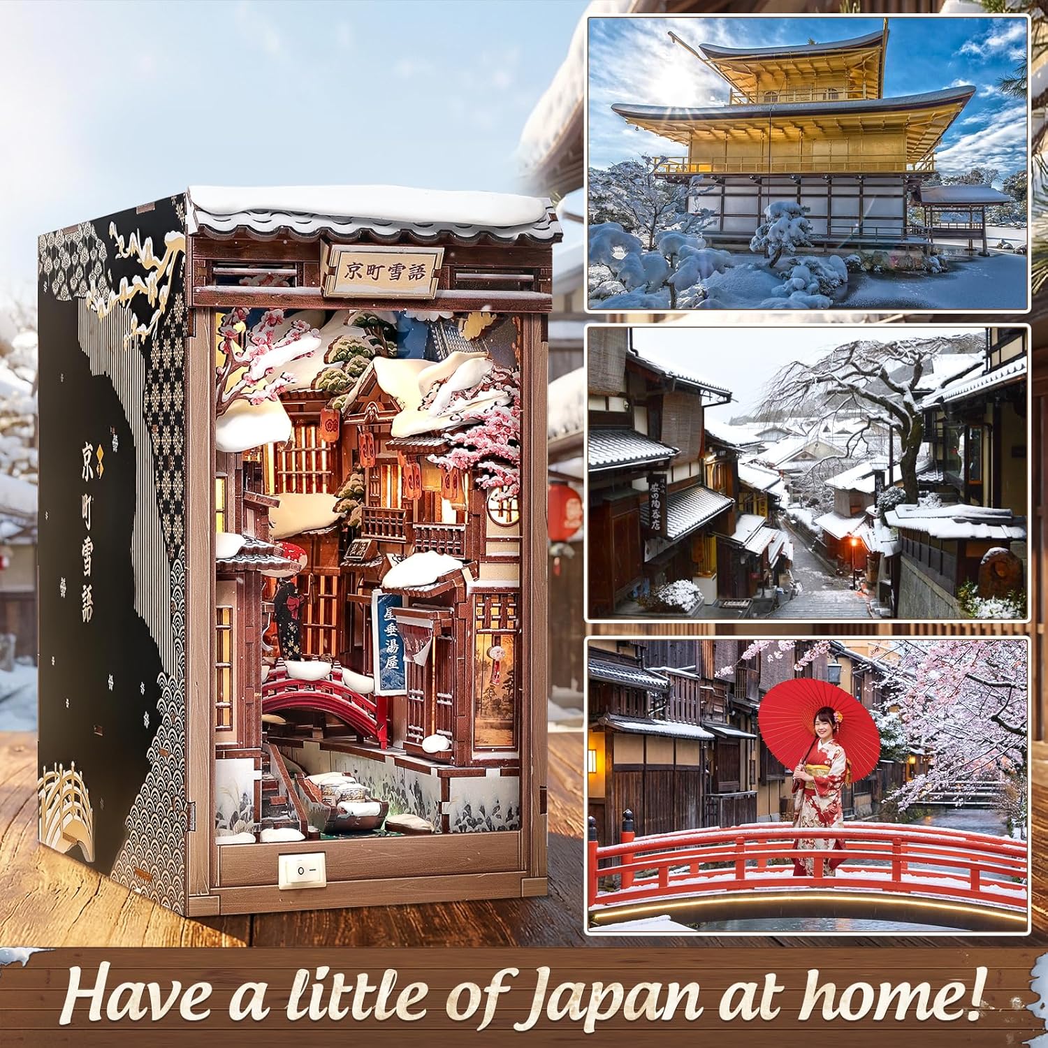 Thumbnail 4 de CUTEBEE Book Nook Kit DIY Dollhouse for Adults – Kyoto Snow Night 3D Wooden Puzzle with LED