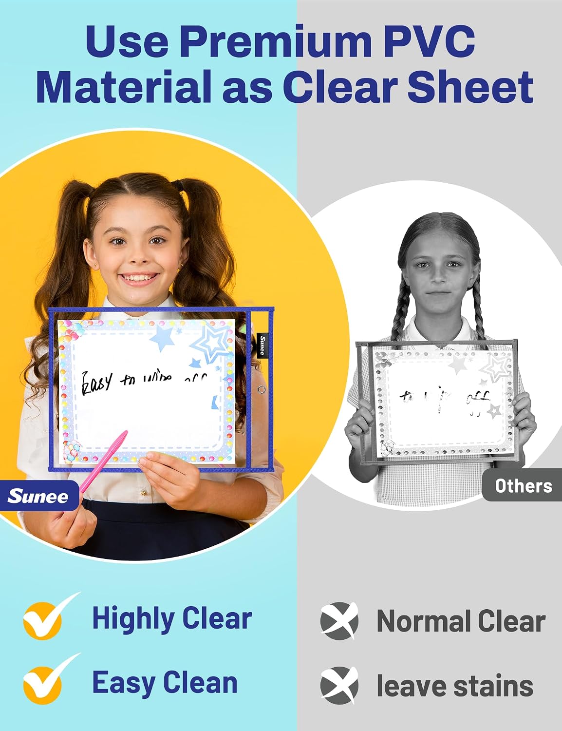 Detalle 1 de SUNEE 10 x 14 Dry Erase Pockets, 30-Pack with 10 Colors and Binder Rings